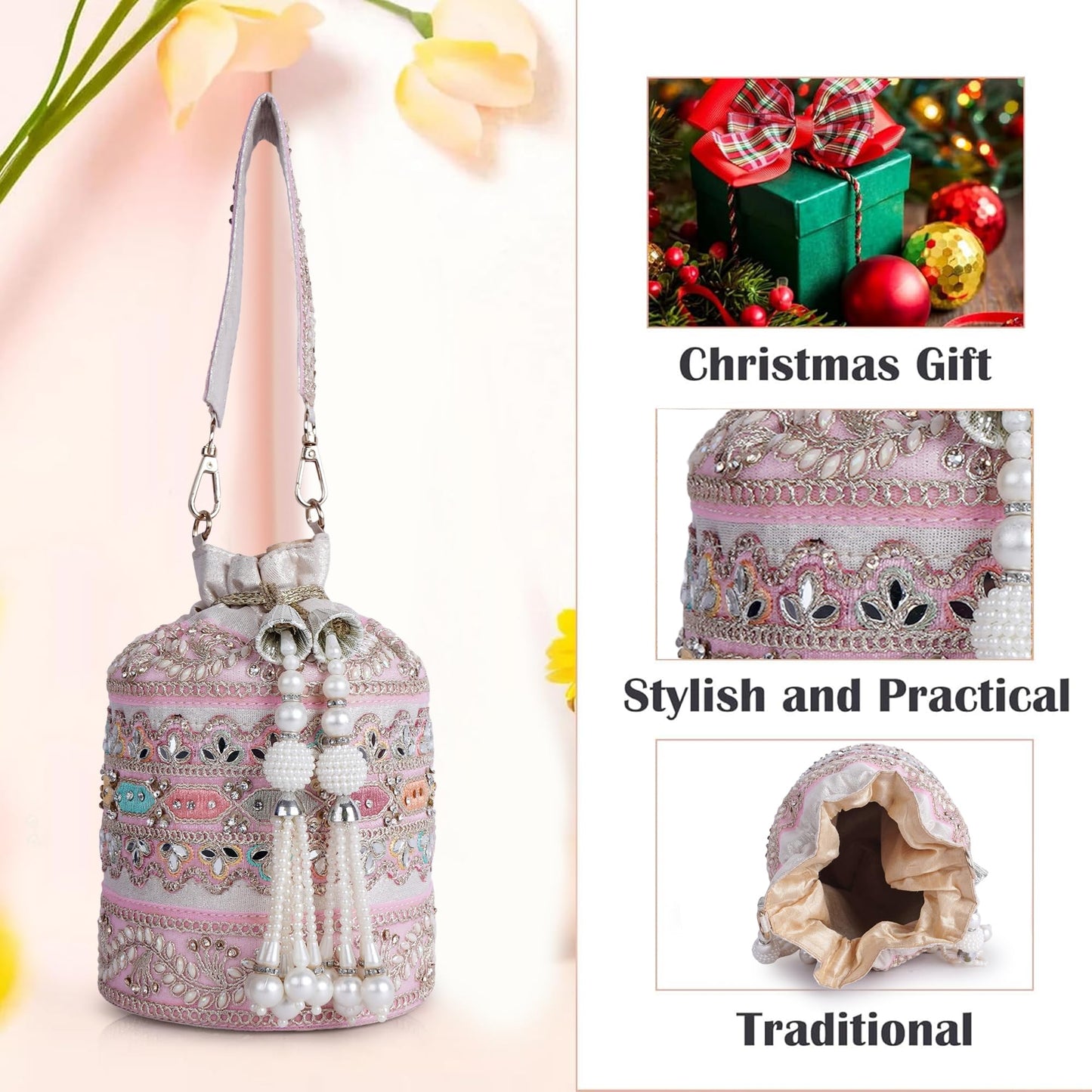 PLANX Velvet SilK Stylish Embroidery Unique Design Trendy Traditional Ethnic Wedding Party Handheld Potli For Women