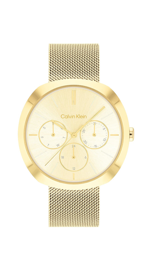 Calvin Klein Shape Qtz Multifunction Champagne Round Dial Women's Watch|Stainless Steel Material|Multi Color Band - 25200339