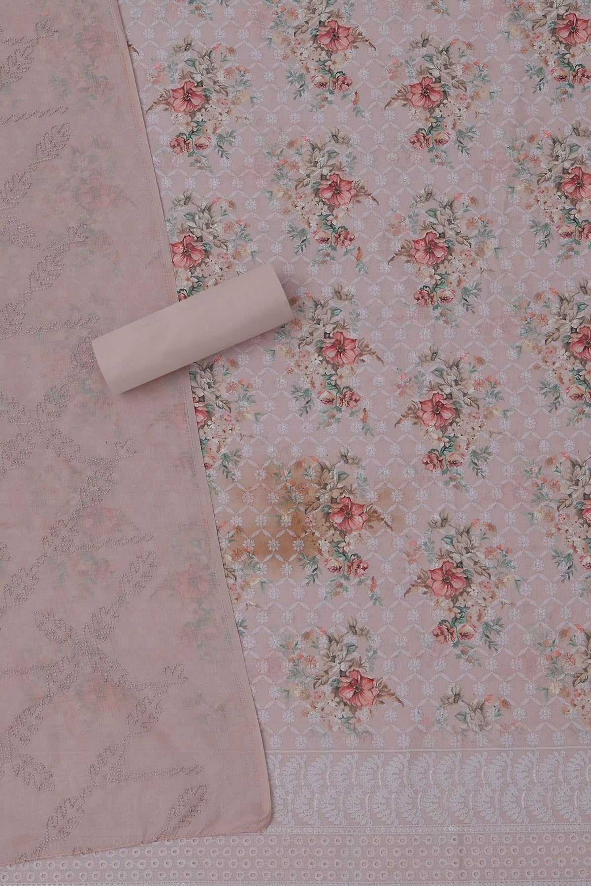 Soch Womens Blush Pink Cotton Floral Print Unstitched Dress Material With Thread Work
