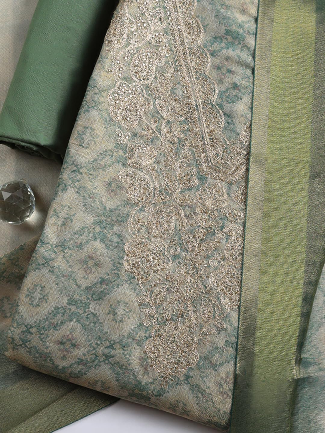 Meena Bazaar Printed Cotton Unstitched Kurta with Bottom & Dupatta
