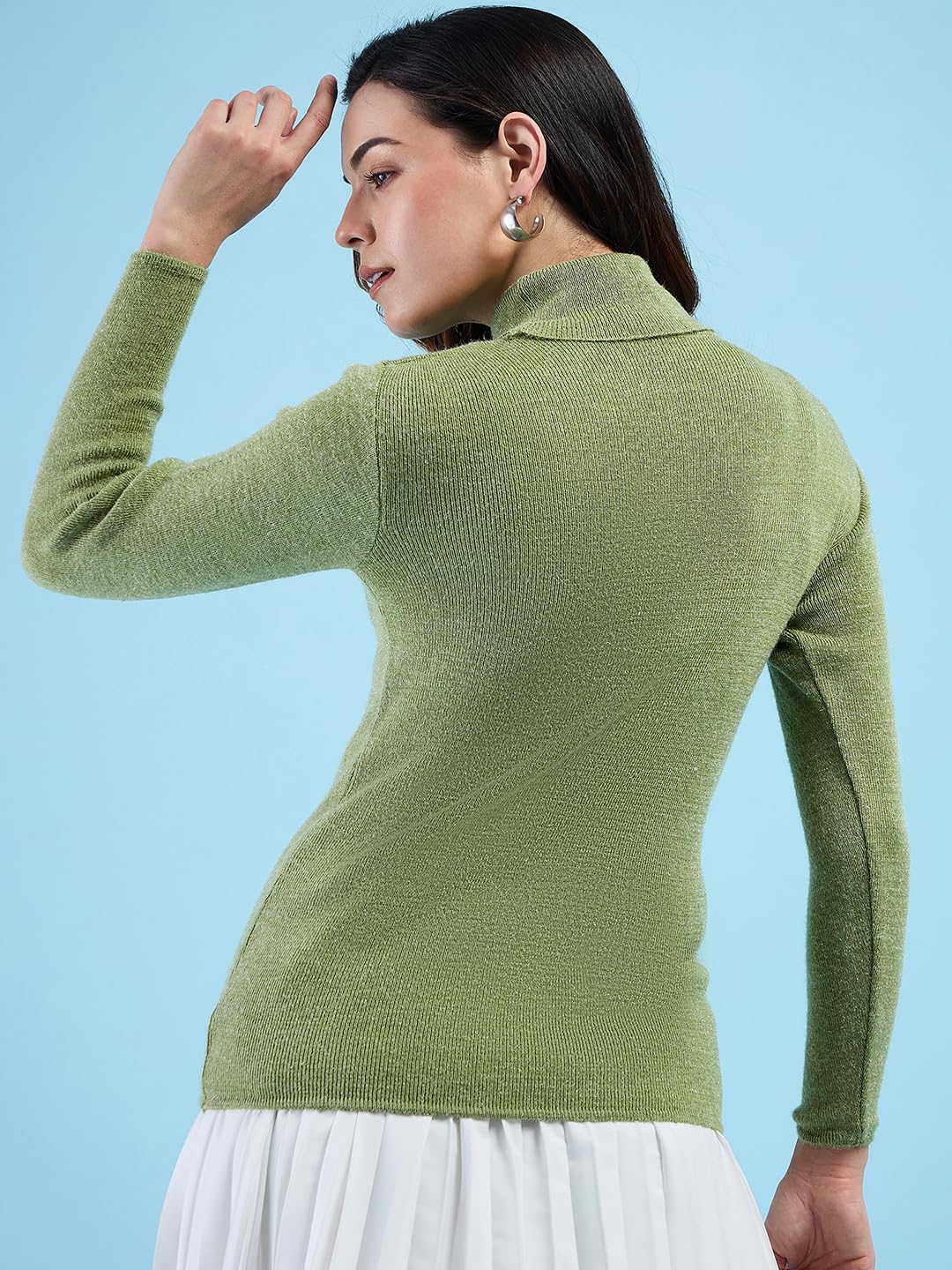 Clapton Women's and Girls Pure Wool Knitted Turtle Neck Sweater, Full Sleeves, High Neck Winter wear (M, Parrot)