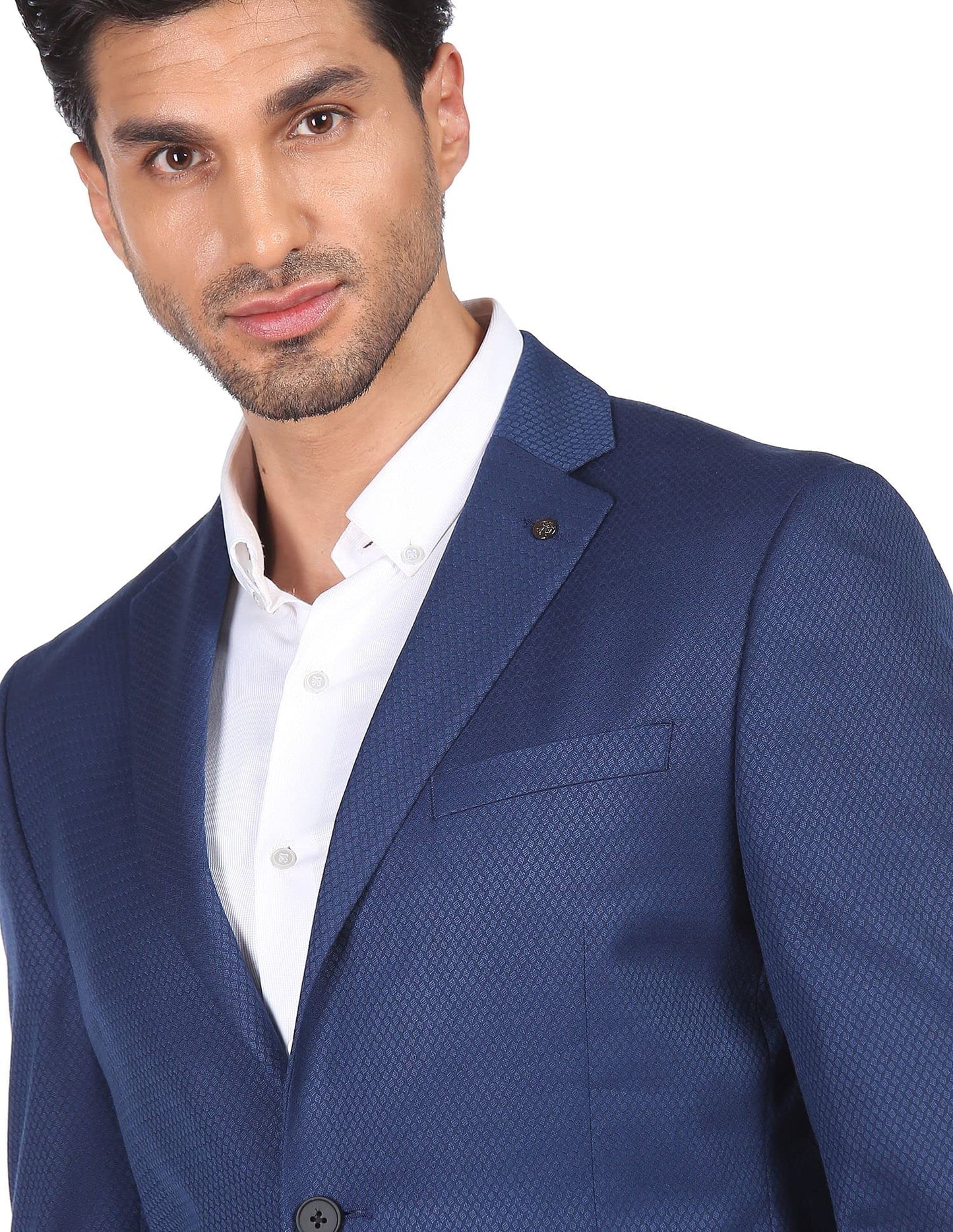 Arrow Polyester Men Navy and Black Patterned Single Breasted Two Piece Suit Business Pants Set (ARACSU5670 40)