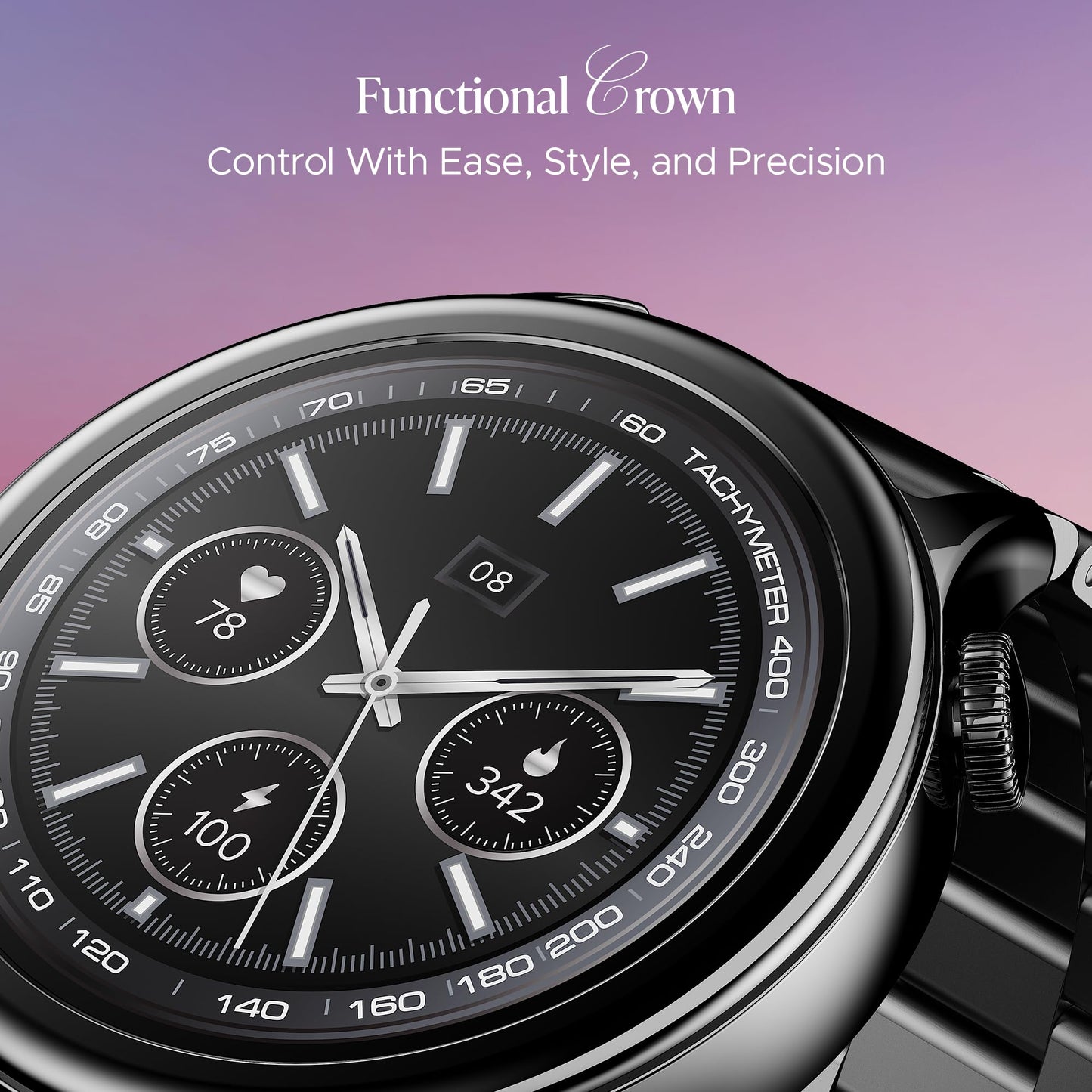 Boat Enigma Daze Women's Luxury Smart Watch w/ 1.3”(3.3cm) AuraVue Display w/ 20% Higher Brightness, Emergency SOS, Female Wellness Tracking, BT Calling, smart Watch for Women Latest (Steel Black)