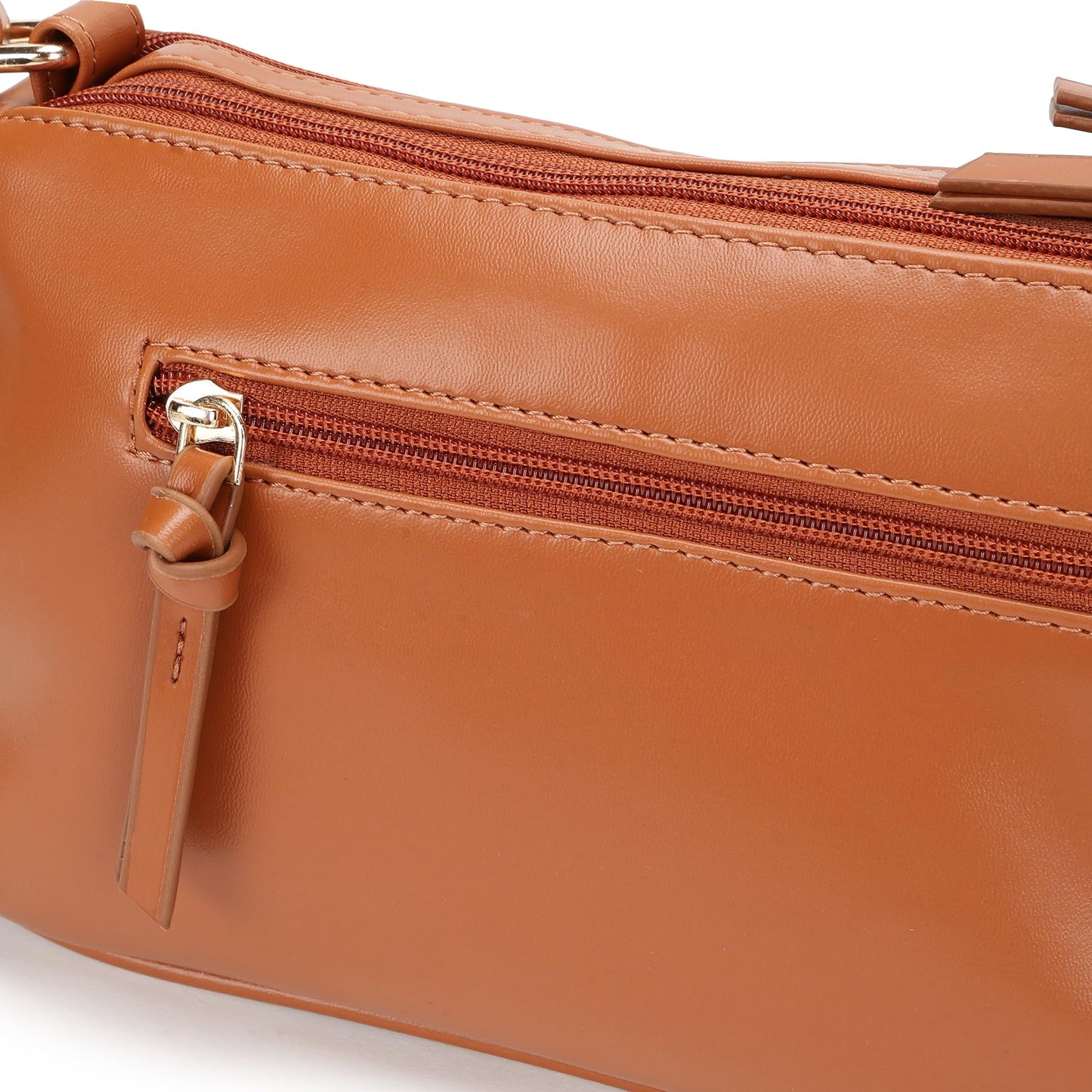 Fastrack Tan Sling Bag for Women | Minimal Faux Leather Crossbody with 2 Zippered Compartments & Quick-Access Pocket | Adjustable Strap Sling for Everyday Outings & College