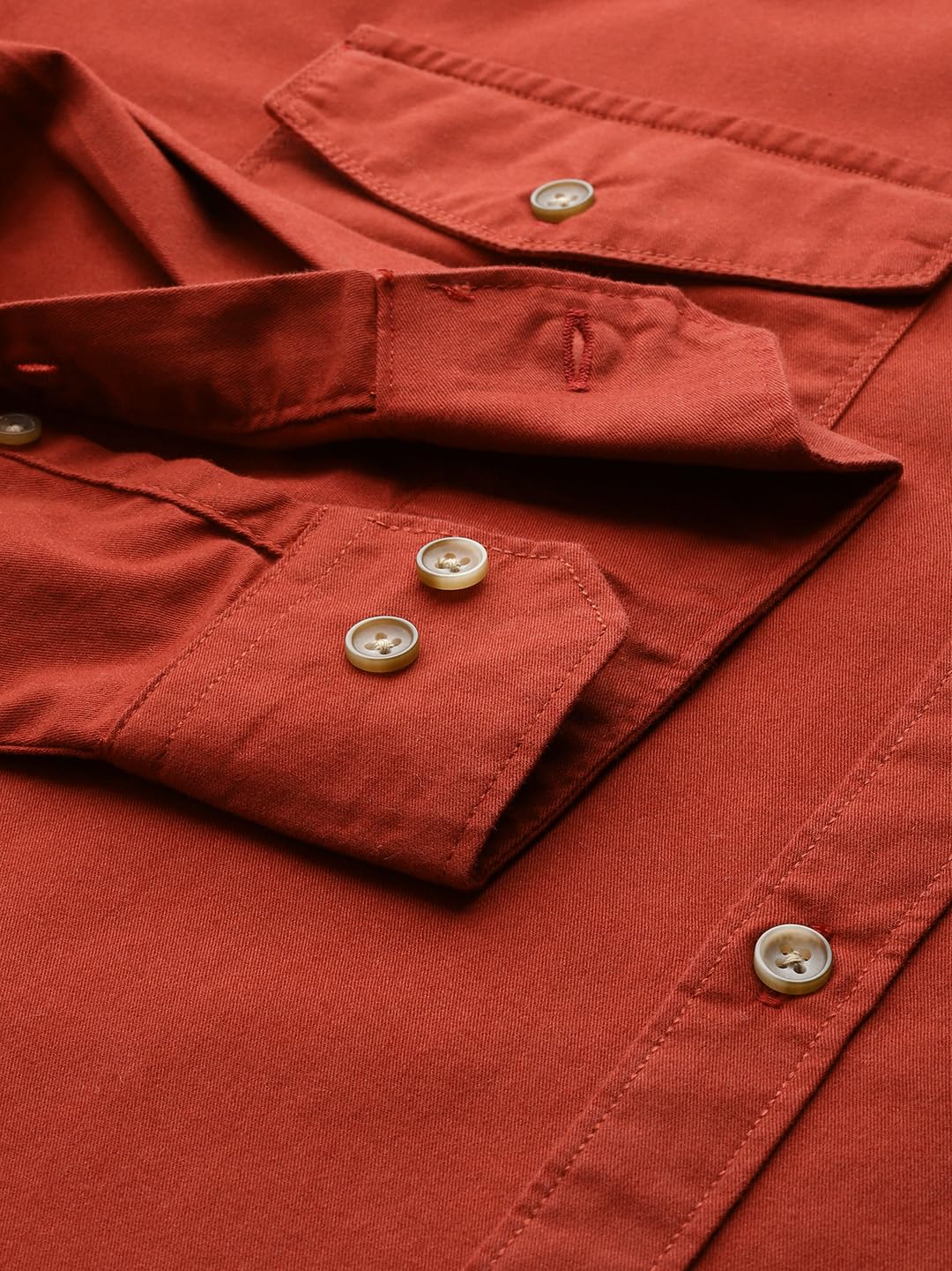 Thomas Scott Men's | Plus Size | Regular Fit | Long Sleeves | Spread Collar | Solid | 2 Flap Pockets | 100% Cotton | Casual | Shirt (TS1168_Rust_3XL)