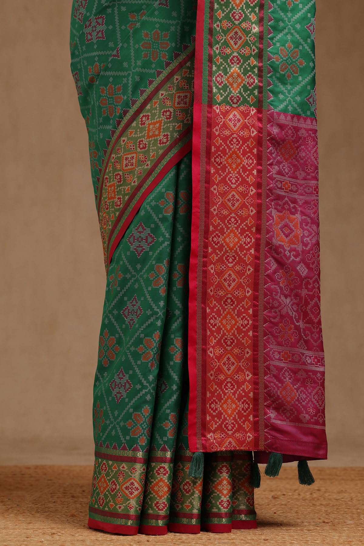 Soch Womens Green Silk Patola Print Saree