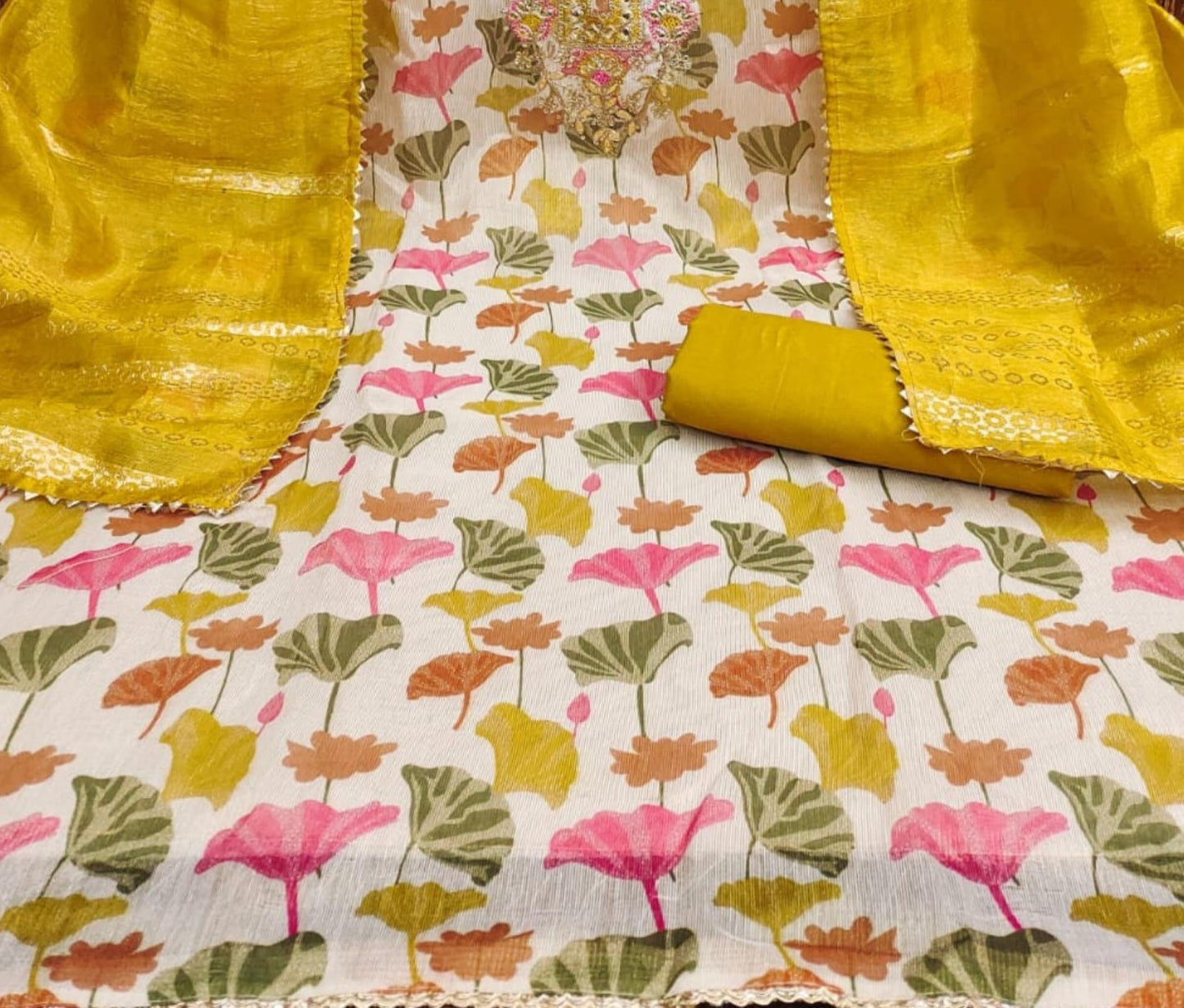 Leeli Peeri Designer Women's Simmer Silk Embroidery Work Printed Unstitched Salwar Suit Dress Material