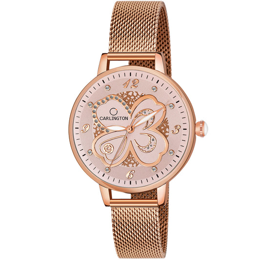 Carlington Stainless Steel Analog Dial Women Watch, Gold Band
