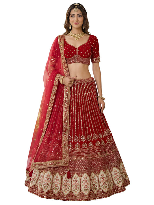Zeel Clothing Women's Zari, Dori, and Resham With Sequins Embroidered Work Organza Lehenga Choli With Dupatta (5113-Maroon-Women-Lehenga-Choli-Latest; Free size)
