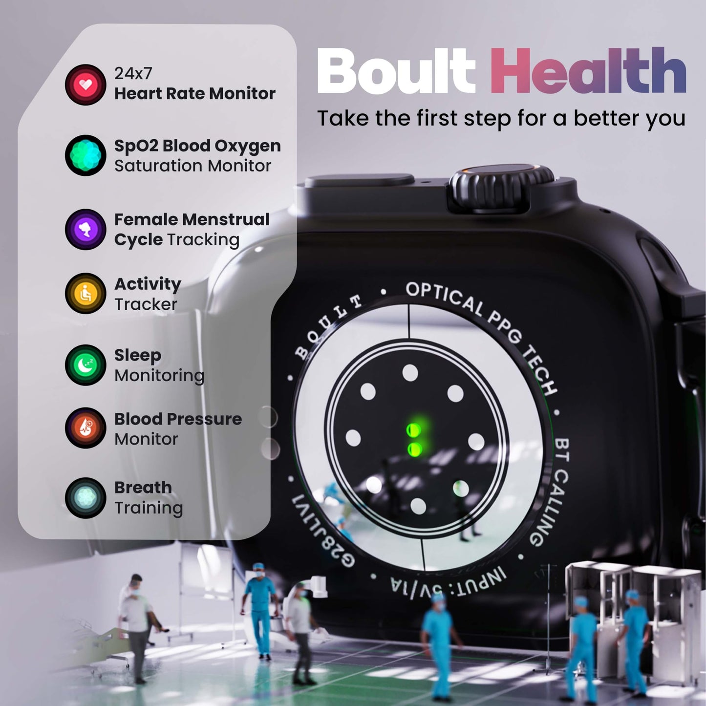 GOBOULT Newly Launched Crown Pro Smart Watch 2.01'' AMOLED, BT Calling, Working Crown, Zinc Alloy Frame, AI Voice Assistant, SpO2 Monitoring, 120+ Sports Mode (Metal Black)