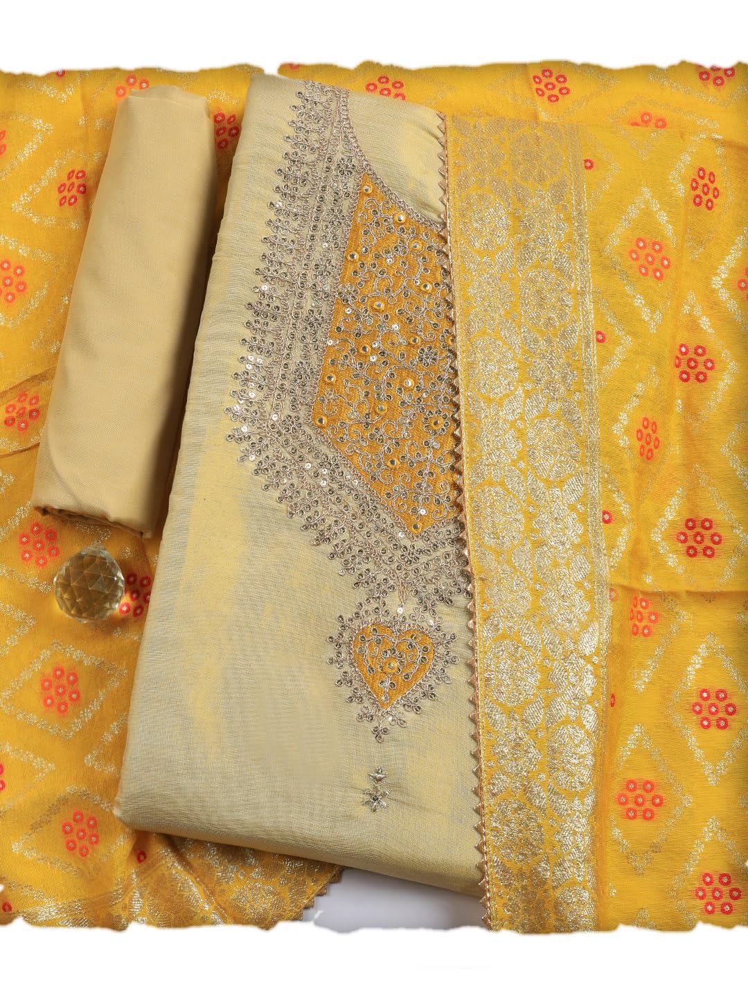 Meena Bazaar Printed Cotton Unstitched Kurta with Bottom & Dupatta
