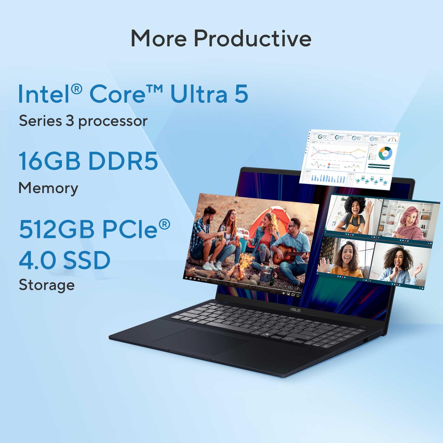 ASUS Vivobook 16 (2026),Smartchoice,Intel Core Ultra 5 325 (Series 3), Intel iGPU,16GB RAM,512GB SSD,FHD+, 16"(40 cm),Win11,M365 Basic(1Y),Office 24,Quiet Blue,1.88 kg,X1607AA-MB037WS, Copilot+ AI PC