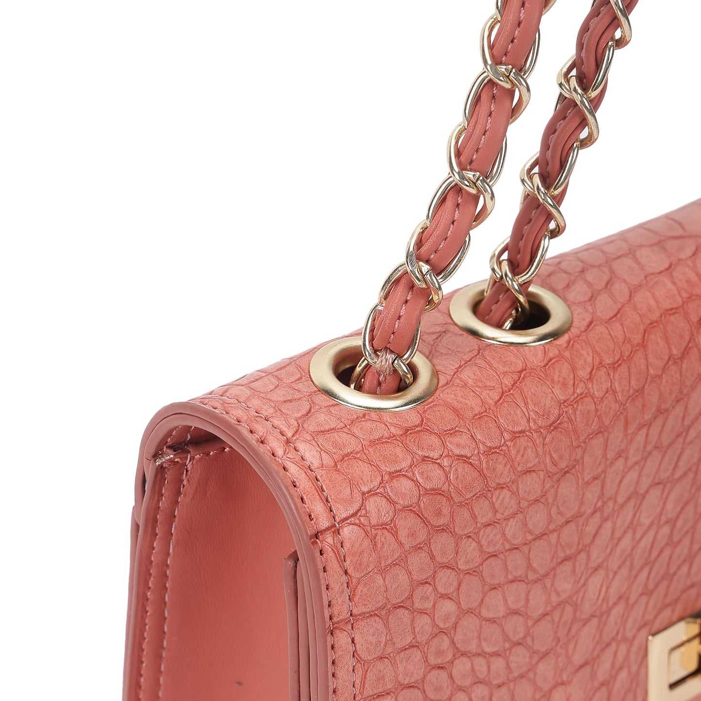 Fastrack Casual Sling Bag with Lock Closure for Girls, Medium Size with Internal Organiser and Metal Chain Strap, Made with Premium Faux Leather