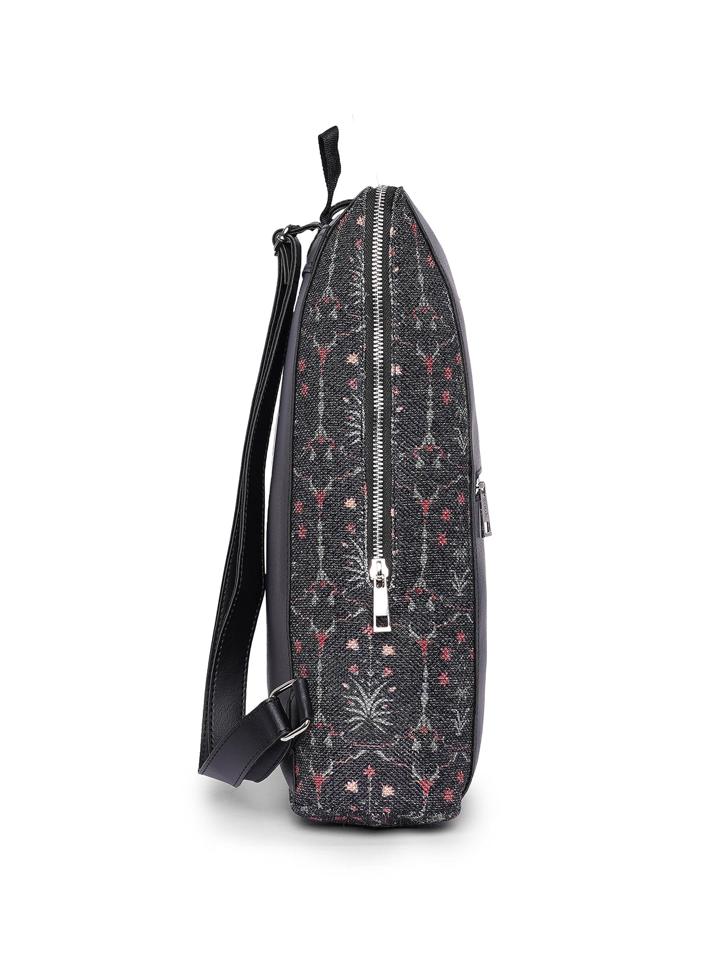 ZOUK Taj Guldasta Floral Printed Women Vegan Leather Black 14 inch, Stylish and Trendy College backpacks for girls - 15L