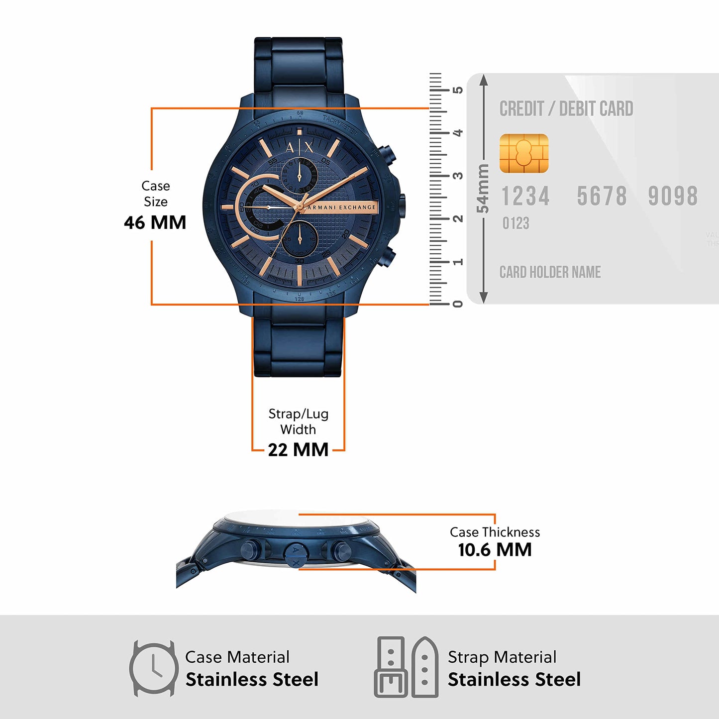 Armani Exchange Analog Blue Dial and Band Men's Stainless Steel Watch-AX2430
