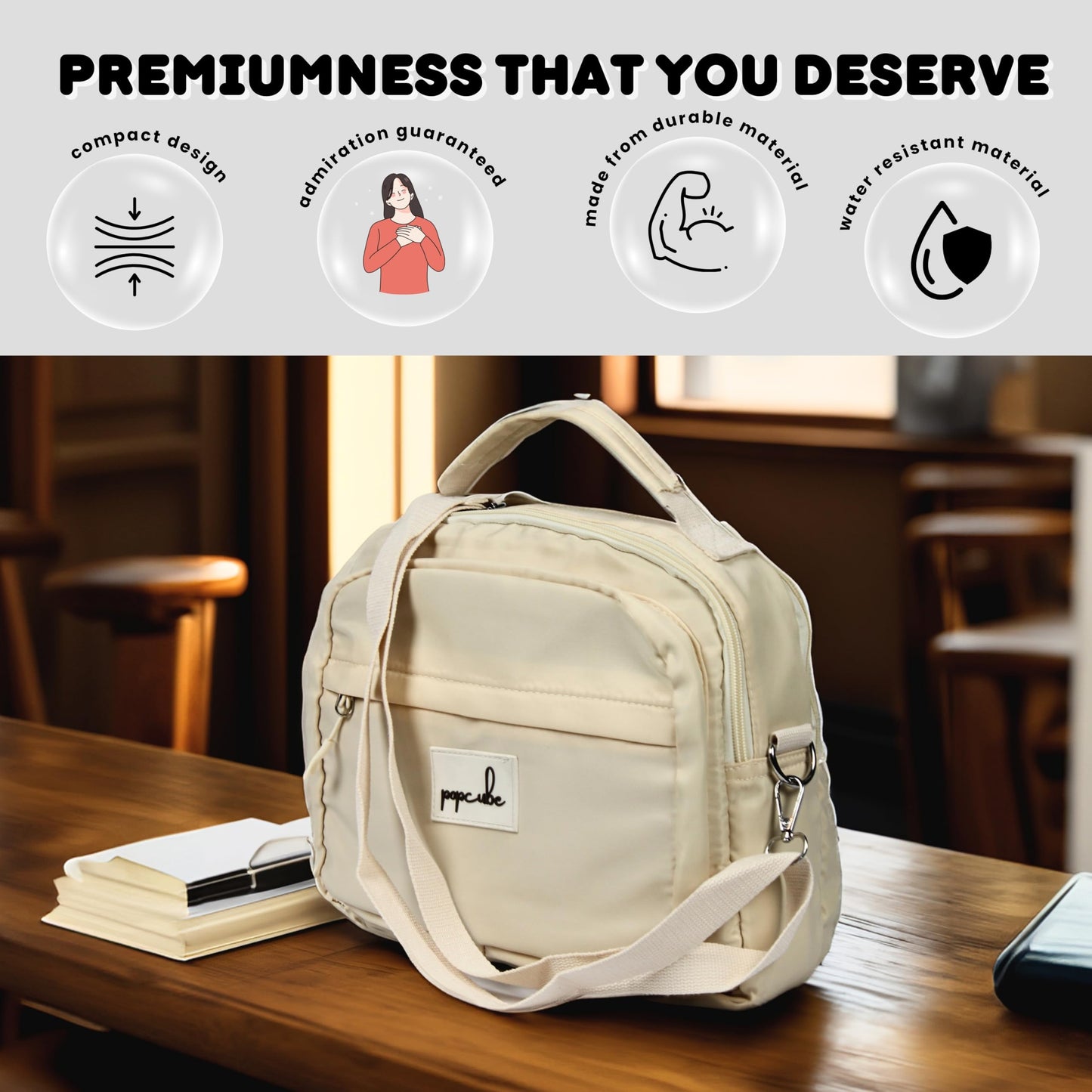 POPCUBE Women Big Crossbody Bag Waterproof Multi-layer Casual Satchel Bag Shoulder Bag Messenger Bag Travel Bag With Inner Padded Pocket & Adjustable Strap