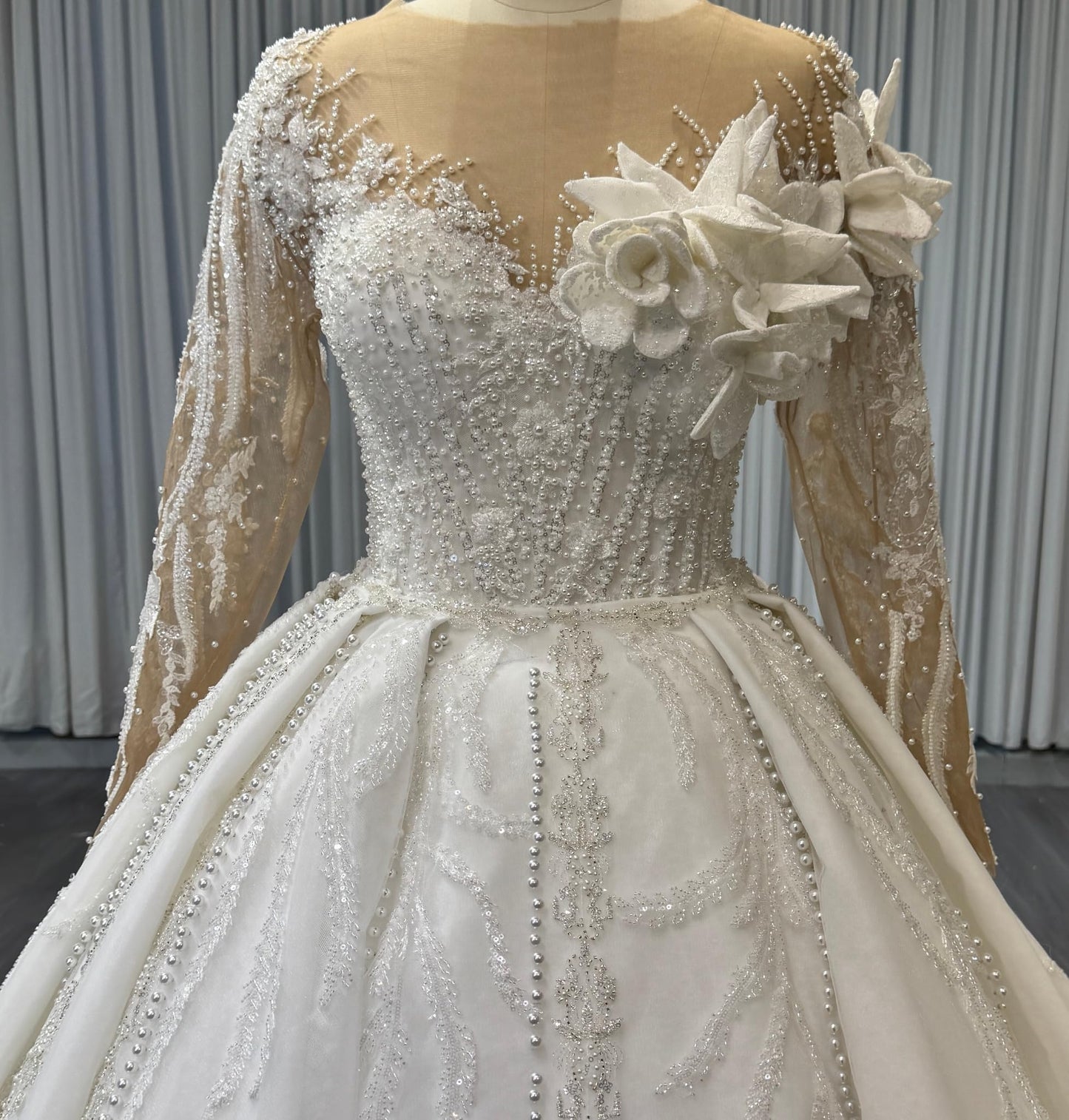 ThreadTexture Designer Hand Embroidered Luxurious Wedding Ball Gown (in, Alpha, 2XL, Plus, Ivory, Designer Shivay)
