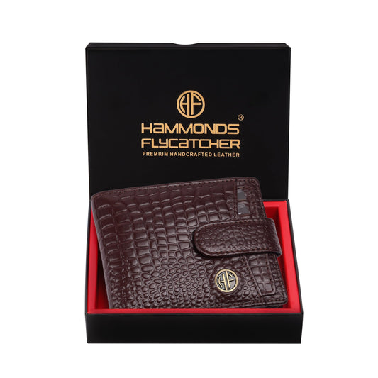 HAMMONDS FLYCATCHER Wallet for Men Leather Original, Mens Wallet, Leather Wallets for Men Stylish, Bi-Fold Wallets for Man, 5 Card Slots, Easy Access Card Slots, Coin Pocket, Mens Gift - Croc Redwood