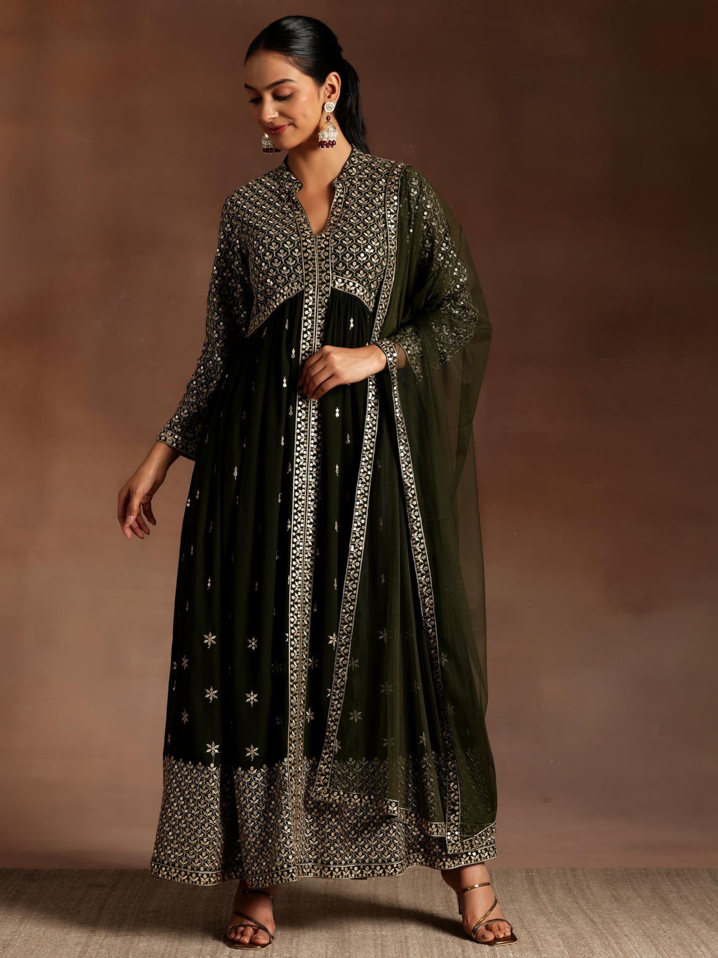 Libas Women's Georgette Kurta Set (35852_Olive