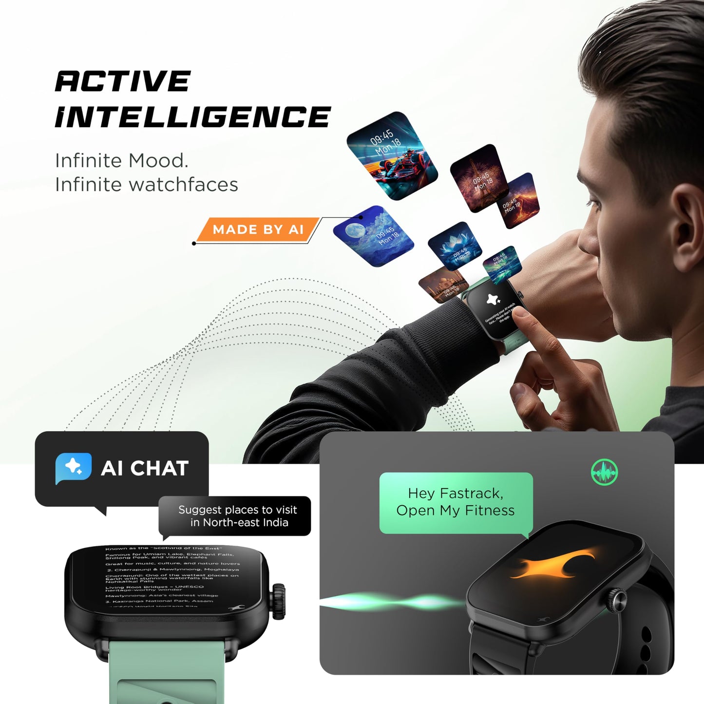 Fastrack MYND 1.93” AMOLED Display Smartwatch for Men & Women with AI Watch Faces,AI Chat,Offline Voice Commands,Curved Metallic Design,Functional Crown,BT Calling, Health Suite,100+ Multisport Modes