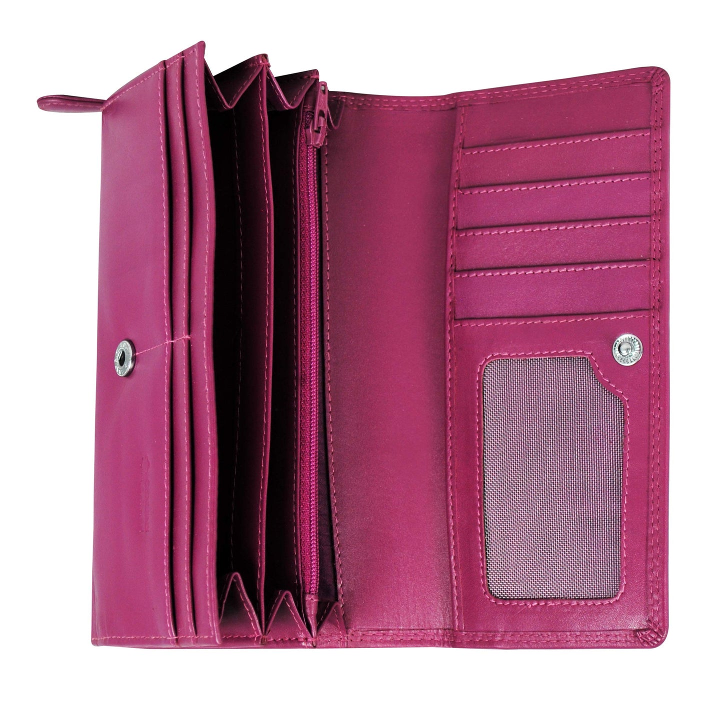 Women's Genuine Leather Wallet-Long Purse Wallet with Multiple Card Slots, Zip Pocket and Note Compartment (Pink)