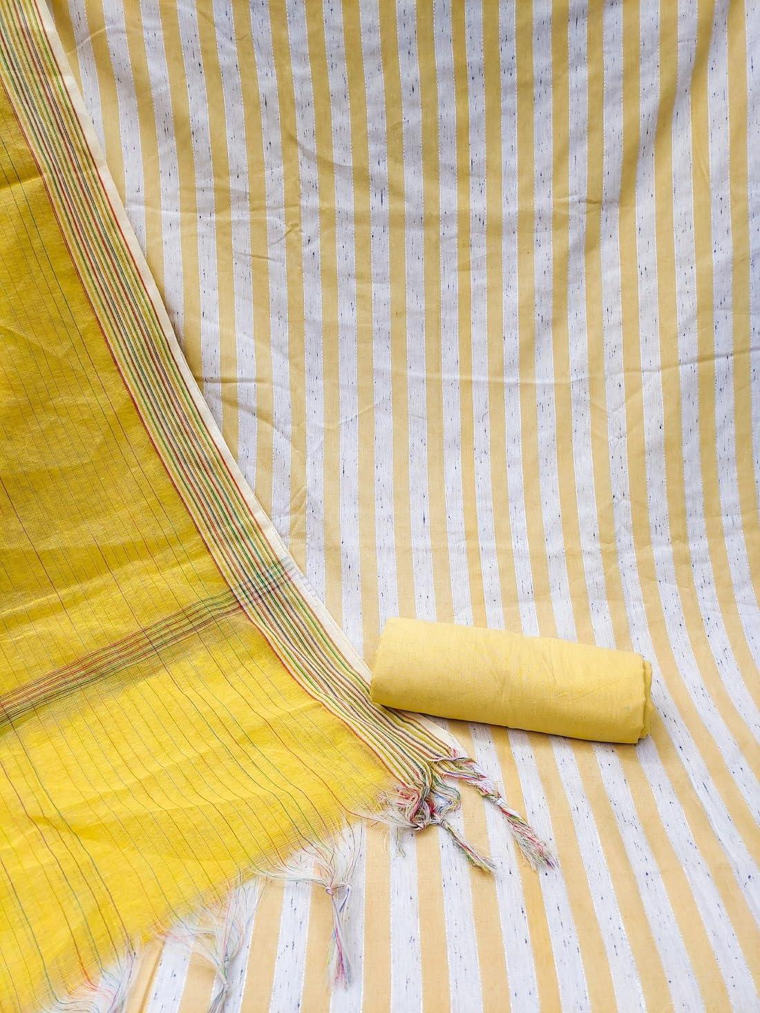 Pandadi Saree Women's Yellow Cotton Jacquard Linning Work Unstitched Salwar Suit Dress Material