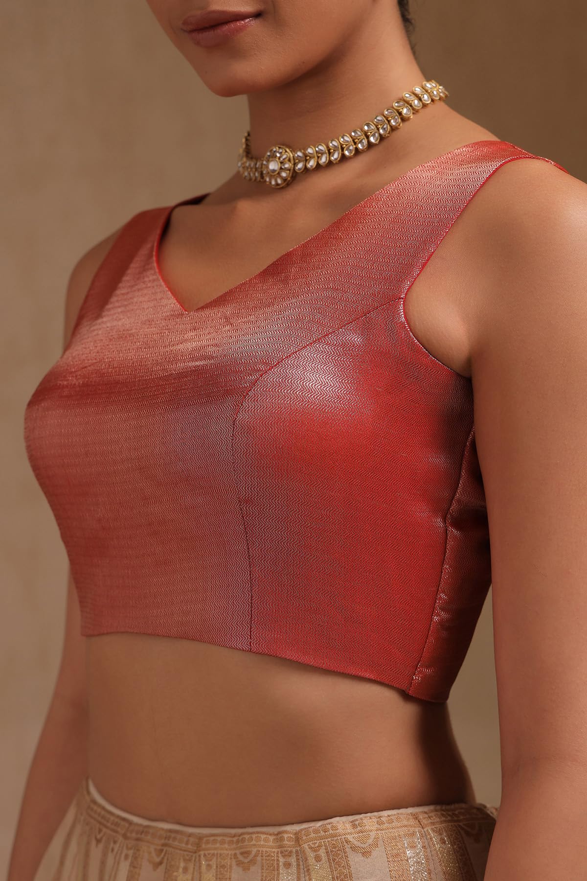 Soch Womens Red Tussar Chevron Print Padded Blouse