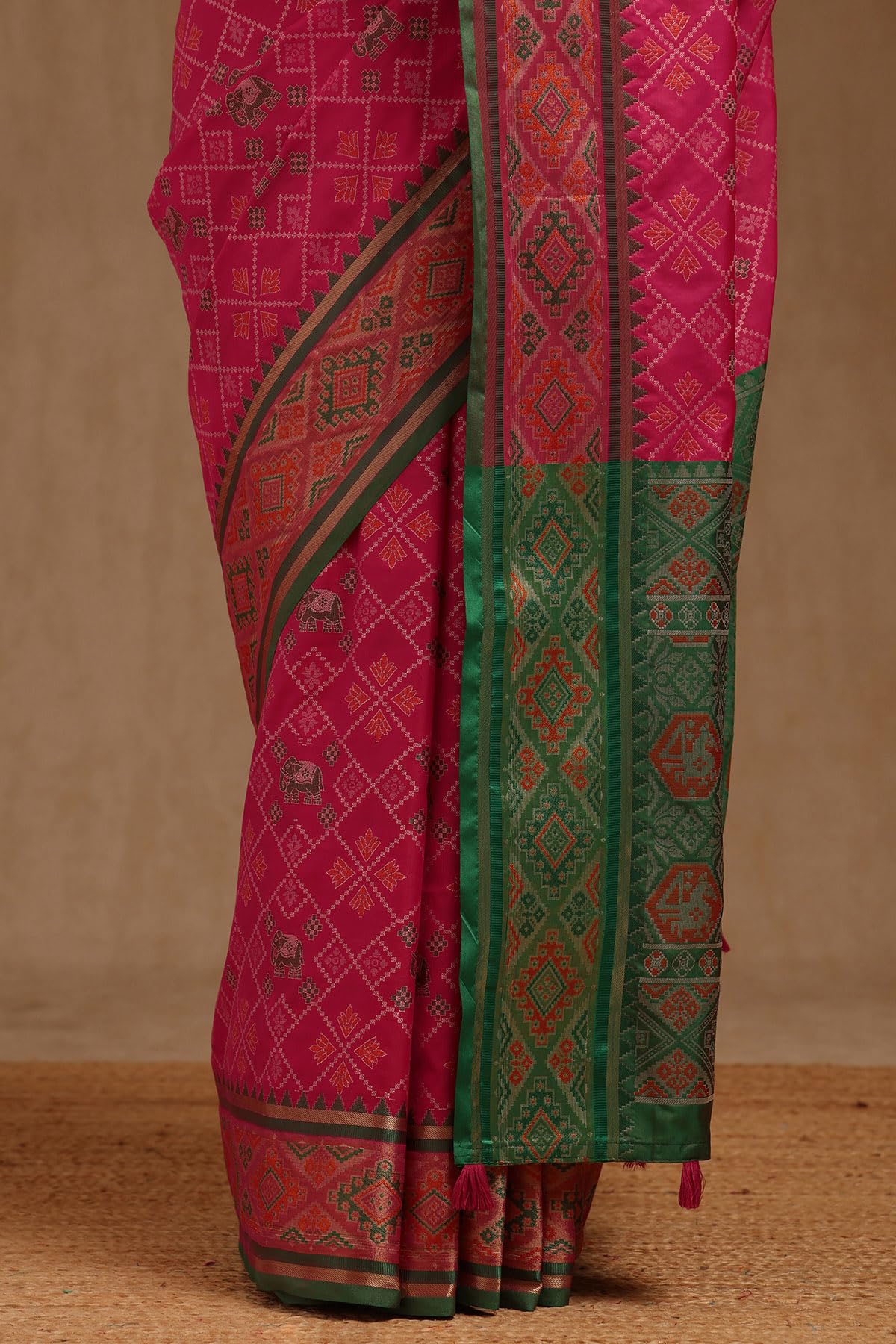 Soch Womens Fuchsia Silk Patola Print Saree