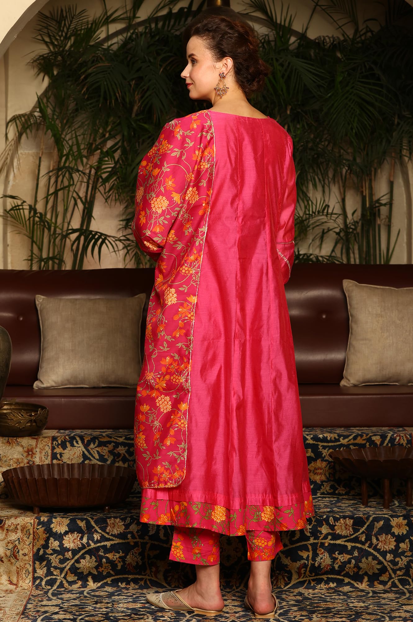W for Woman Magenta Pink Chanderi Dori Embroidered Anarkali Kurta, Pants and Dupatta Set (Size: XS)-24AUWS11468-221979