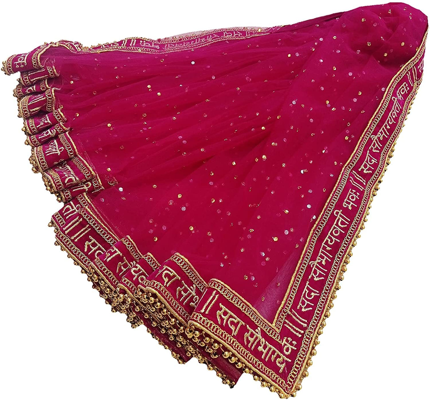 Navti Creations Wedding Bridal Women's Magenta (Pink) Net Dupatta With Sada Saubhagyawati Bhaw Embroidery Border (Full Stone work, 2.25m, 4 side moti lace)