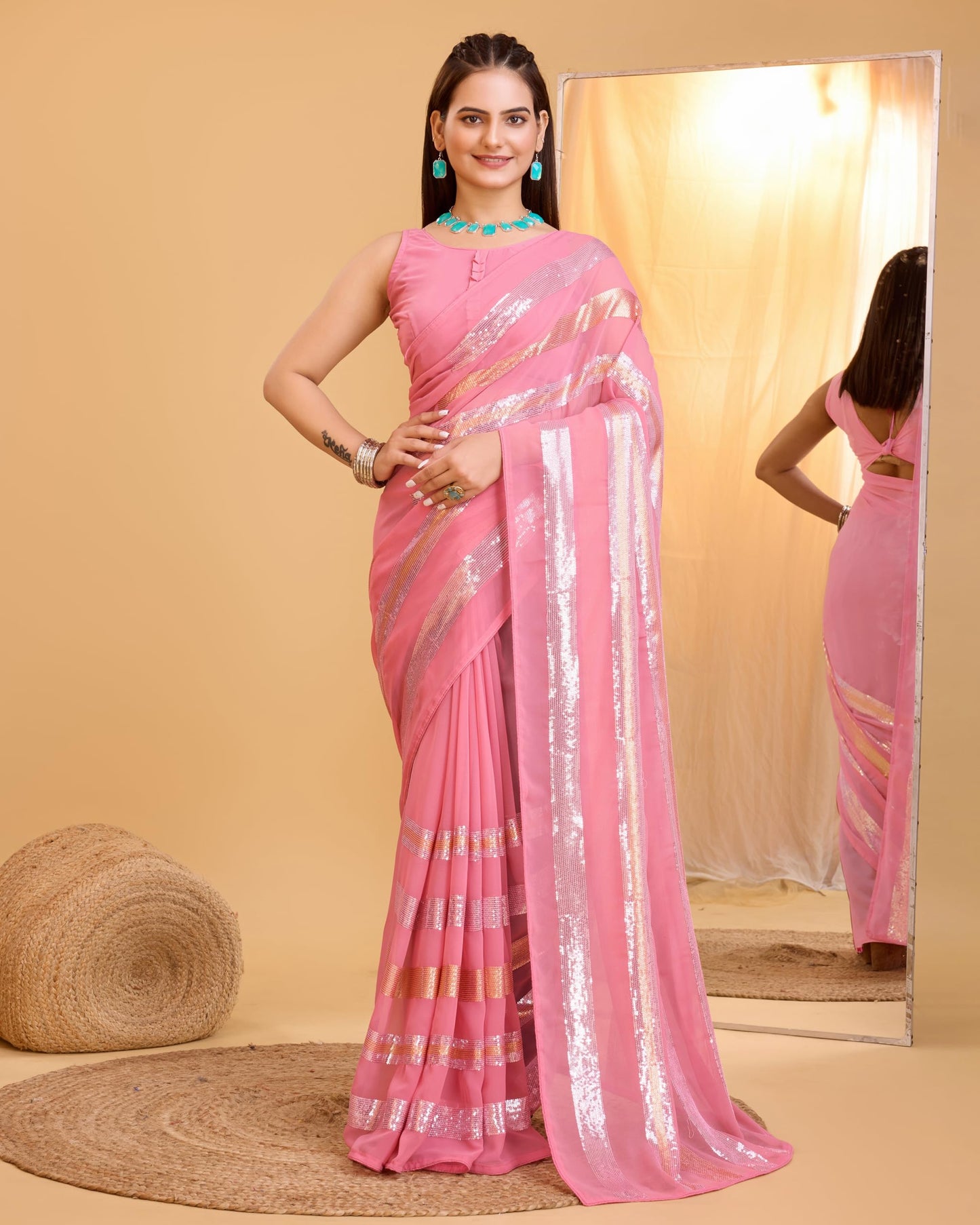 Ekasya Women Soft Georgette Printed Ready to Wear Saree (E5635_1) - Nice Design, Elegant, Comfortable Fit, Perfect for Casual & Semi-Formal Occasions, Stylish & Easy to Wear Saree E2070_6