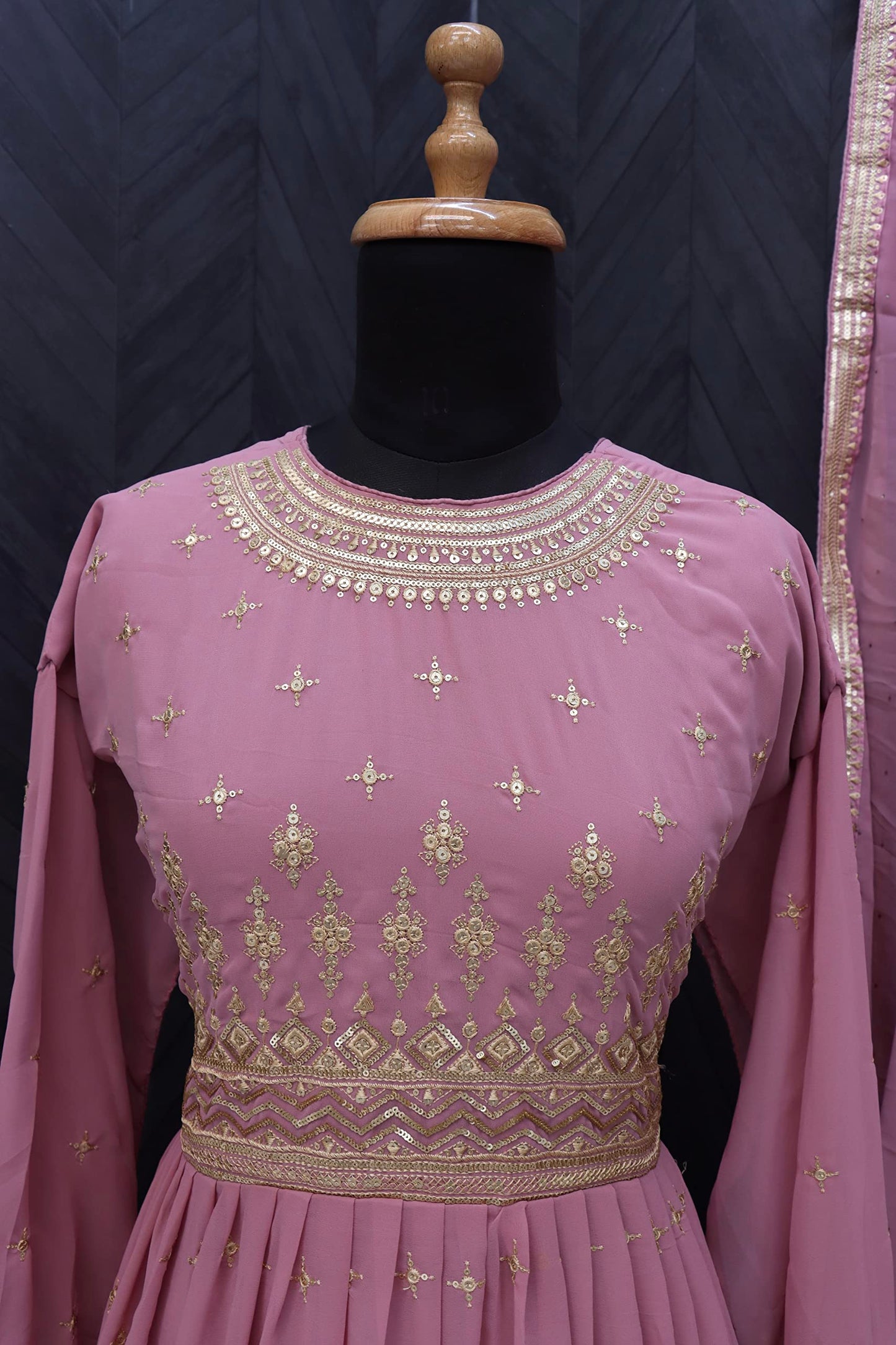 RUDRAPRAYAG Georgette Embroidered Semi-Stitched Gown For Women