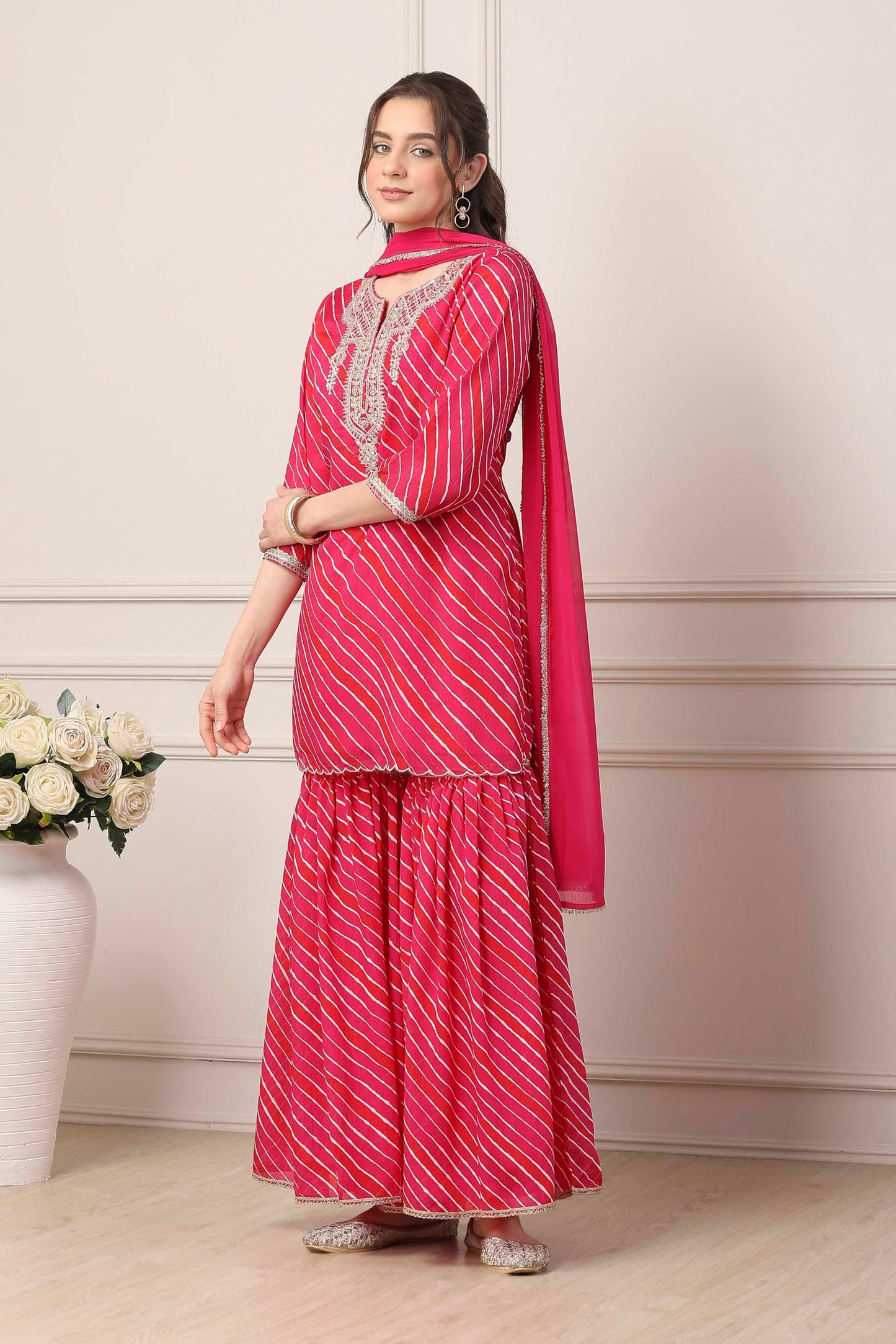 Biba Women Pink Poly Chinnon Straight Suit Set_32