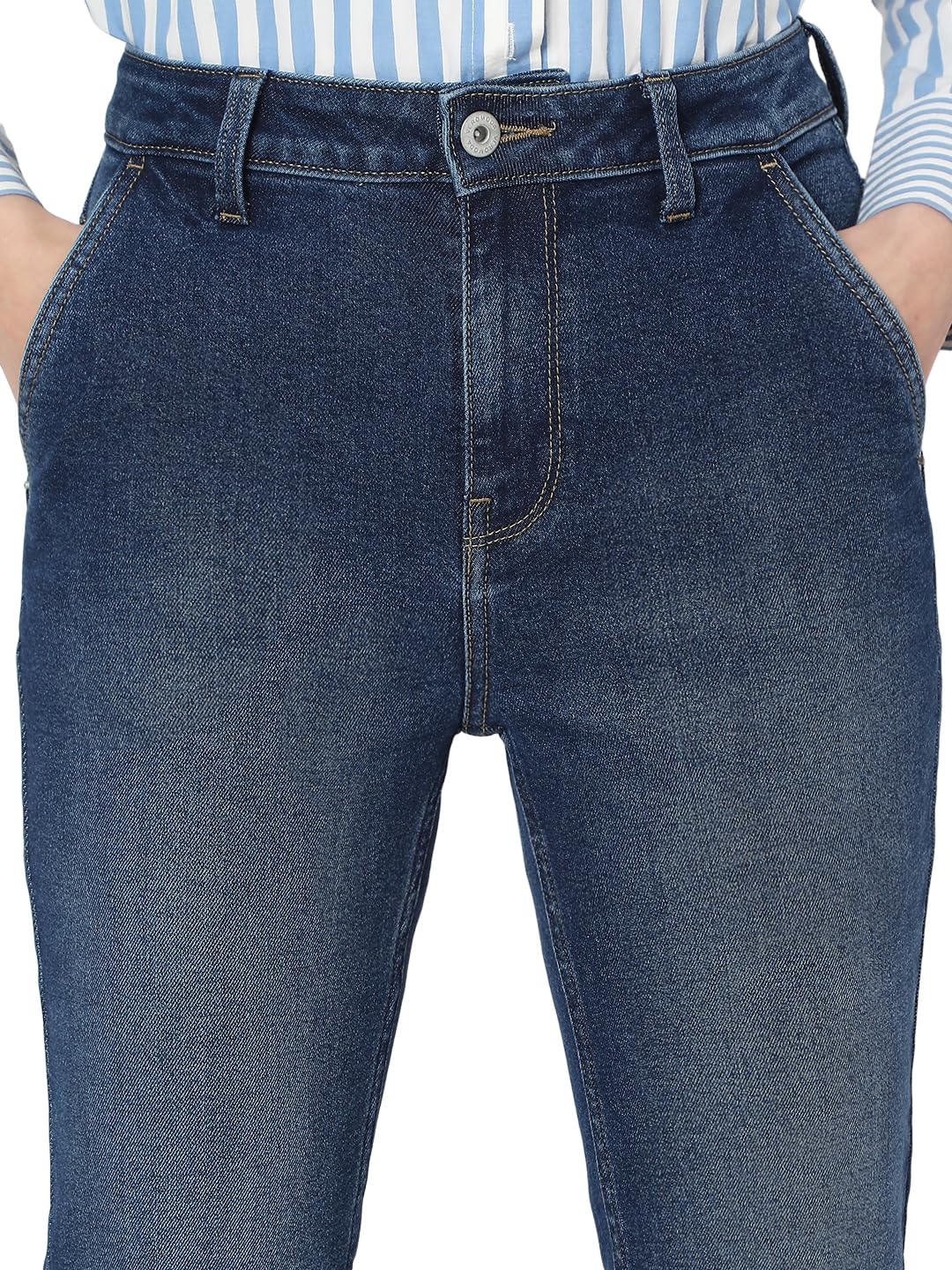 VERO MODA Women's Slim Fit High-Rise Dark Blue Jeans