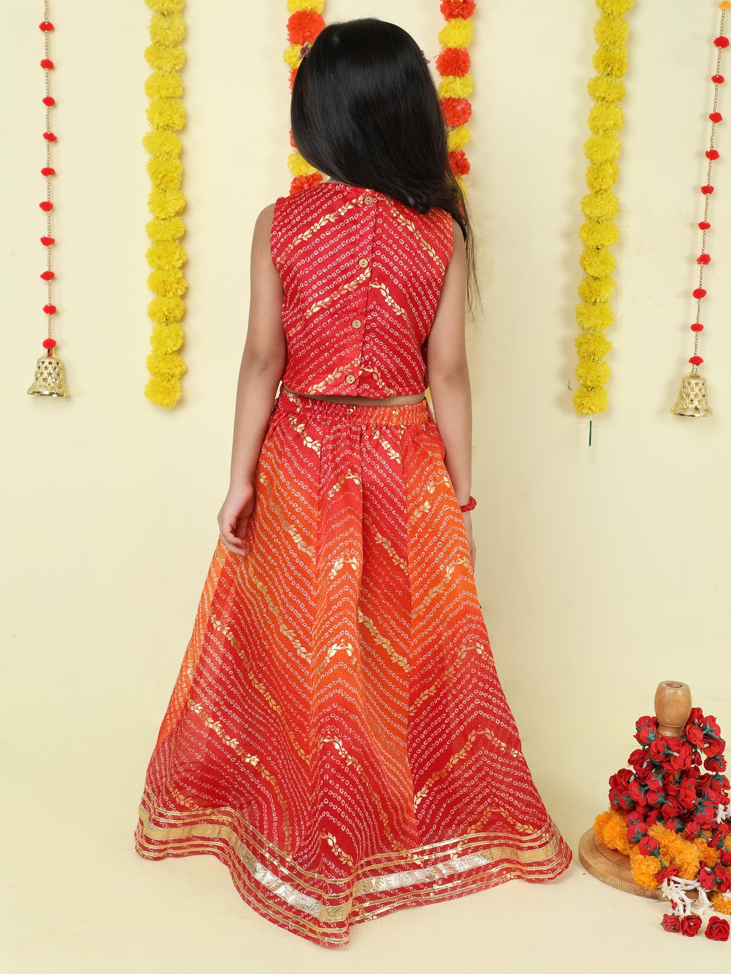 The Magic Wand Kids Lehenga Choli for Girls Emebellished Sleeveless Kota Doria Ethnic Chaniya Dress with Attached Dupatta Perfect for Party & Occasions, Maroon, 3-4 Year