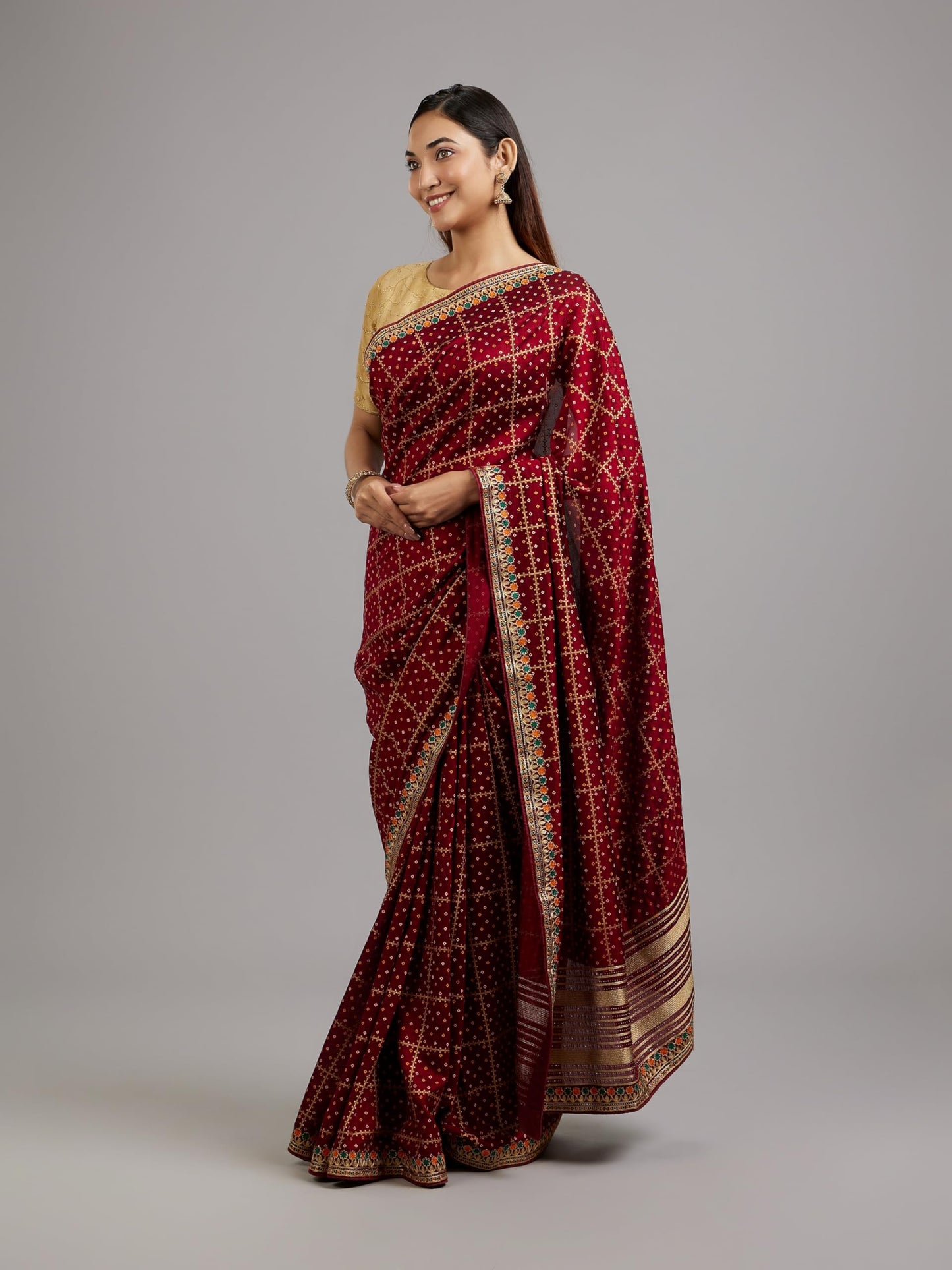 MOHEY Women's Art Silk Embroidery|Stone Work| Zari Weave Saree(Maroon)