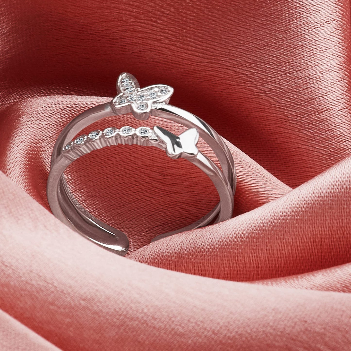GIVA 925 Silver Layered Butterfly Ring, Adjustable | Gifts for Girlfriend, Gifts for Women and Girls | With Certificate of Authenticity and 925 Stamp | 6 Month Warranty*