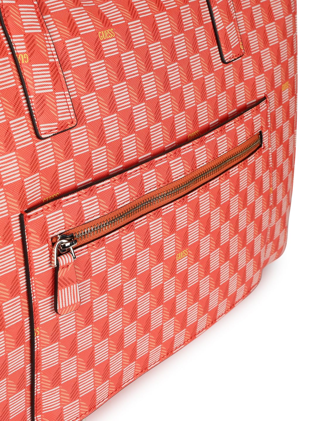 GUESS Orange Logo Checkered Carryon Large Tote Bag With Detachable Coin Pouch