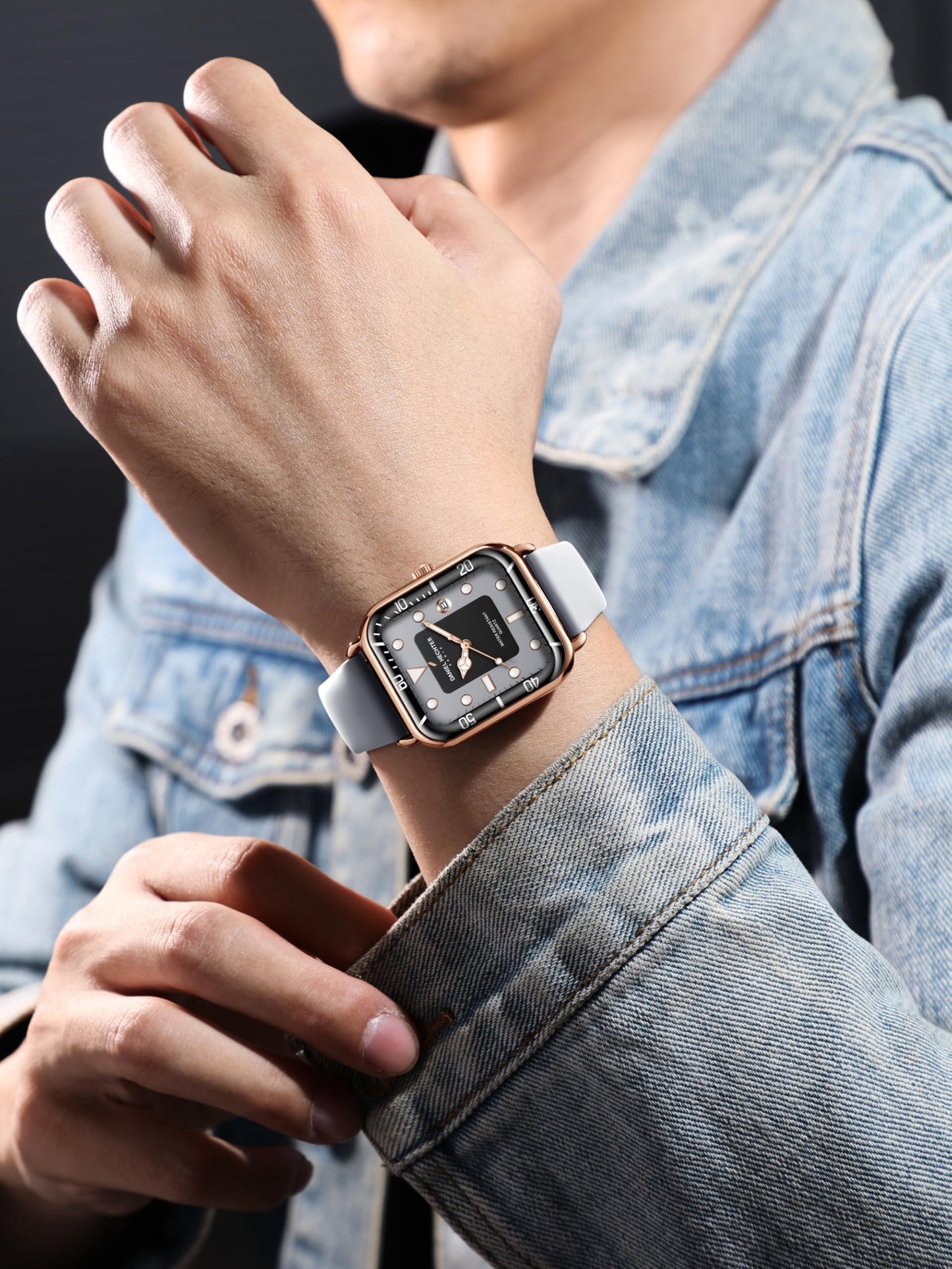 Daniel Hechter Paris Montmartre Collection Square Dial Watch for Men with Stylish Silicone Strap, Water Resistant & Quartz Movement-DHM1011 (Grey)