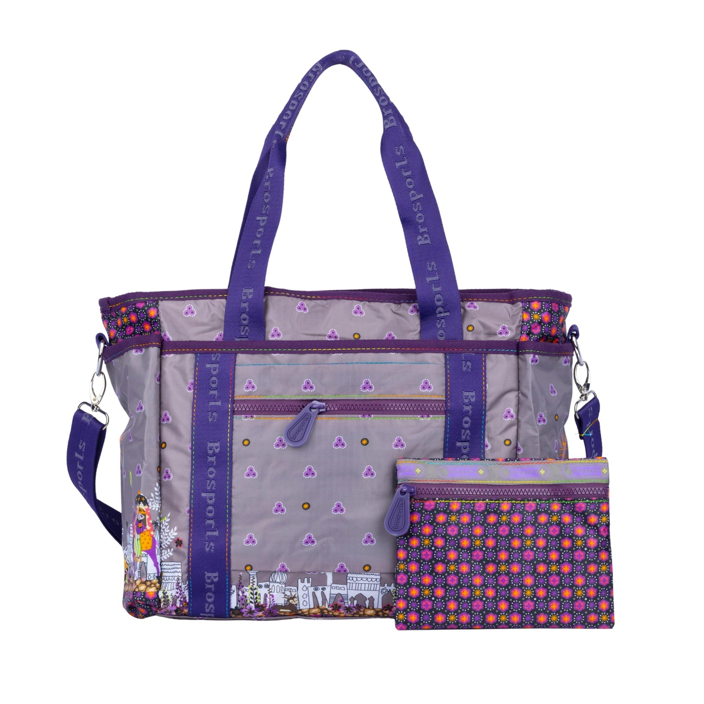 MISTYCDEP Nylon Handbag For Women Fashion Top Handle Tote Bag Multi Layer Shoulder Laptop Bag Work Bag Diaper bag For Women Carry On Shoulder Bag With Compartments Zipper (purple)