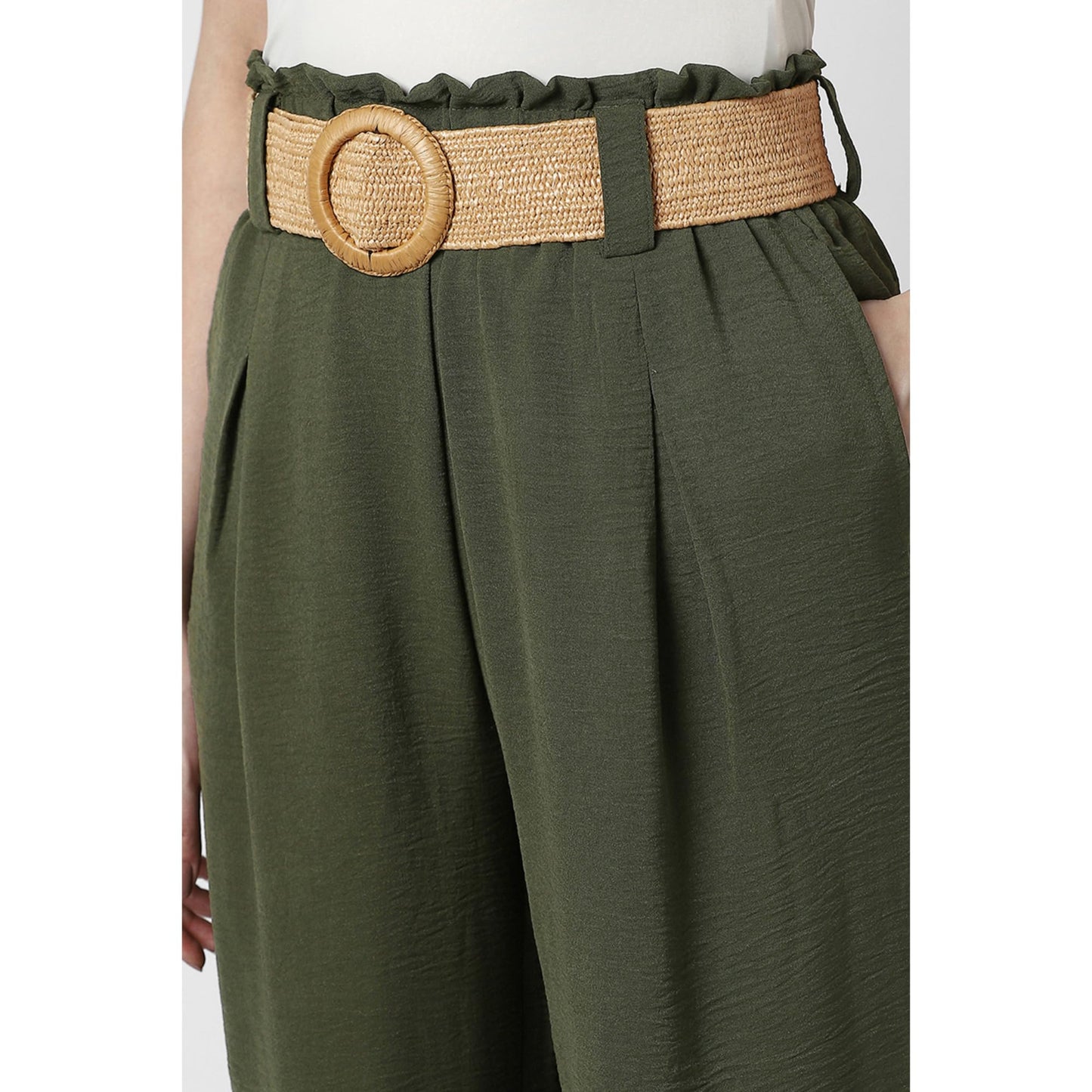 Women Olive Solid Casual Trousers