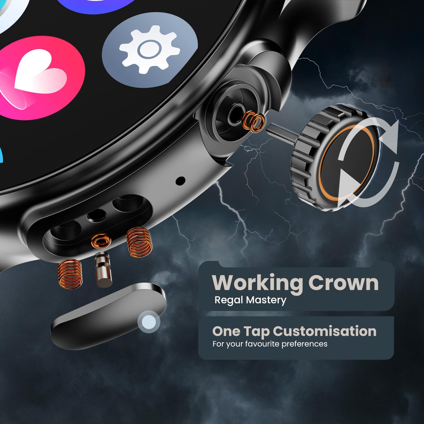 GOBOULT Newly Launched Crown R Pro Smart Watch 1.43''HD AMOLED, BT Calling, Working Crown, Zinc Alloy Frame, 600 Nits Brightness, AI Voice Assistant, SpO2 Monitoring, 120+ Sports Mode (Metal Black)