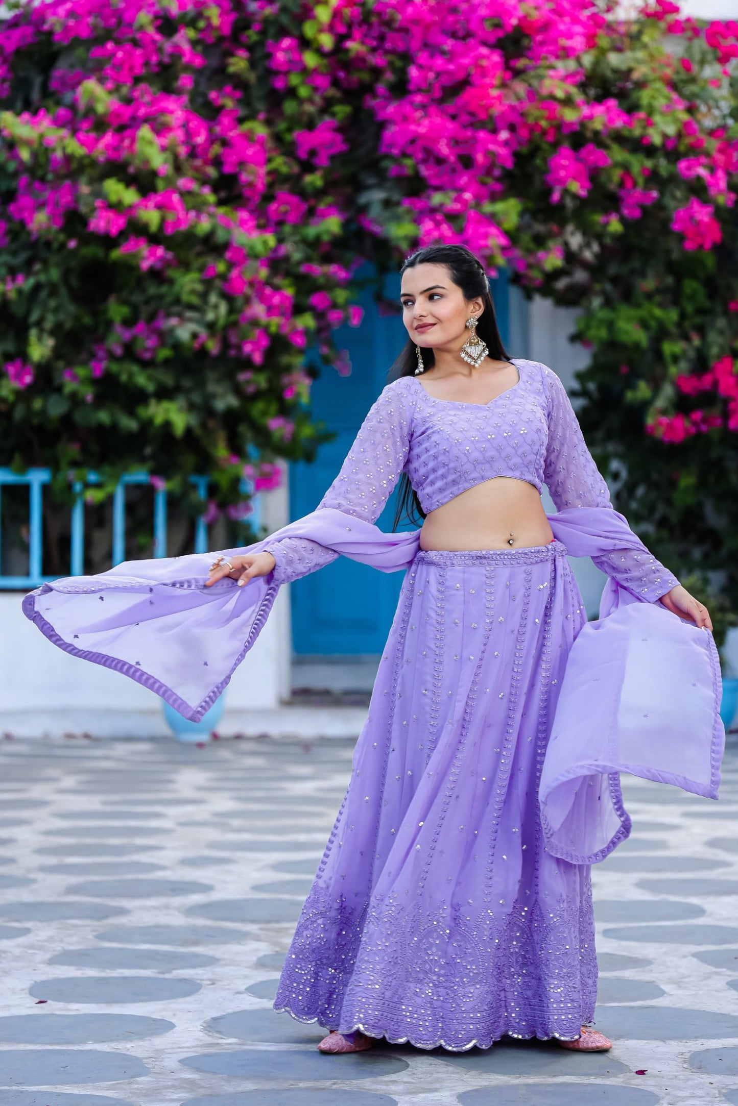 Fashion Basket Women's Georgette Semi-Stitched Lehenga Choli Set