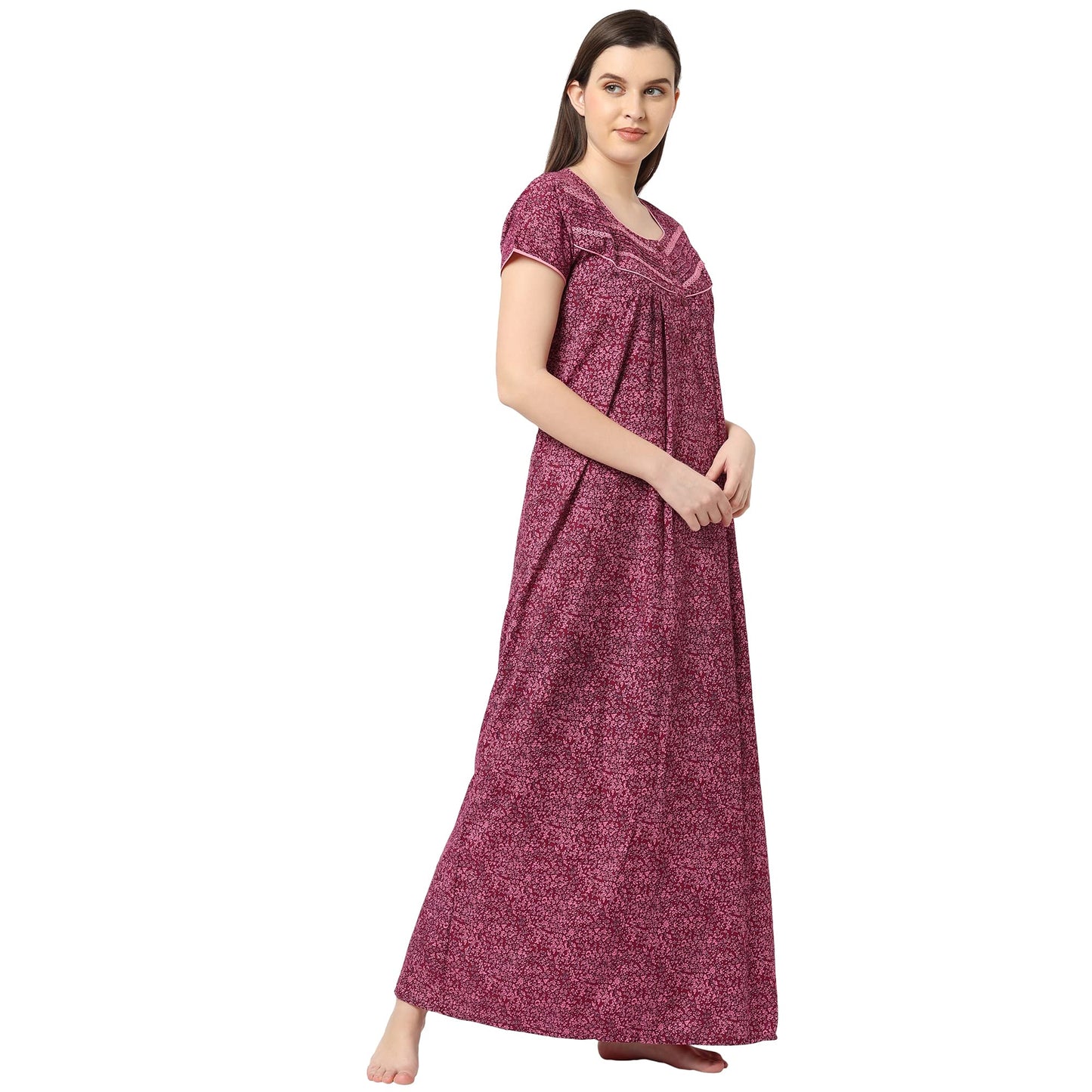 Sweet Dreams Women's Cotton Maxi Casual Regular Nightgown (FF-310915 Pink XL)