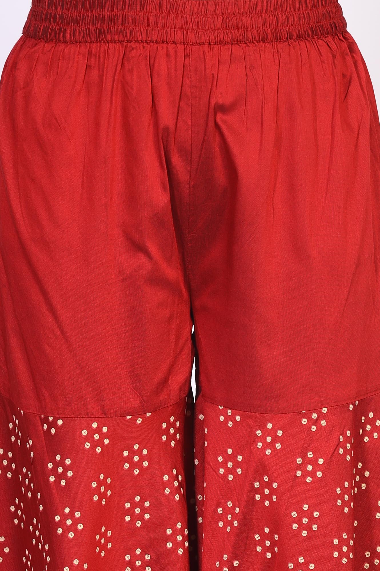 W for Woman Red Bandhni Embroidered Anarkali Jacquard Kurta with Sharara and Dupatta Set (WS13168-224094-3XL)