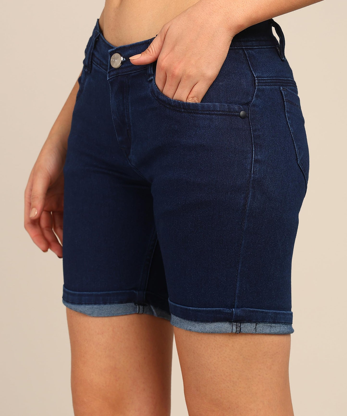 Nifty Women's Denim Stretchable Slim Fit Shorts (Short_PLN_BSC_36_Basic_36)