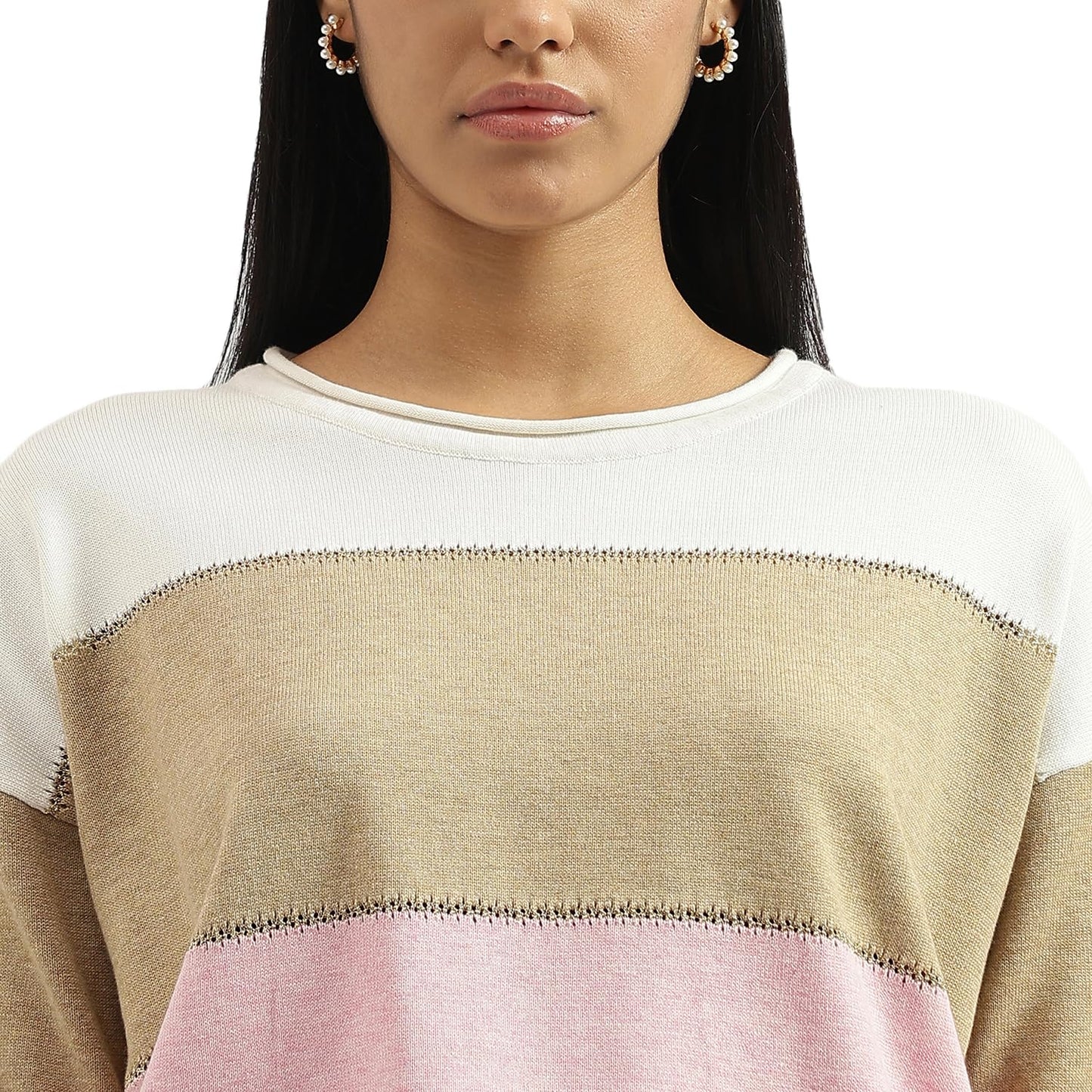 United Colors of Benetton Round Neck Colorblock Top (Size: L)-24A1LURCB704I901 Multicolour