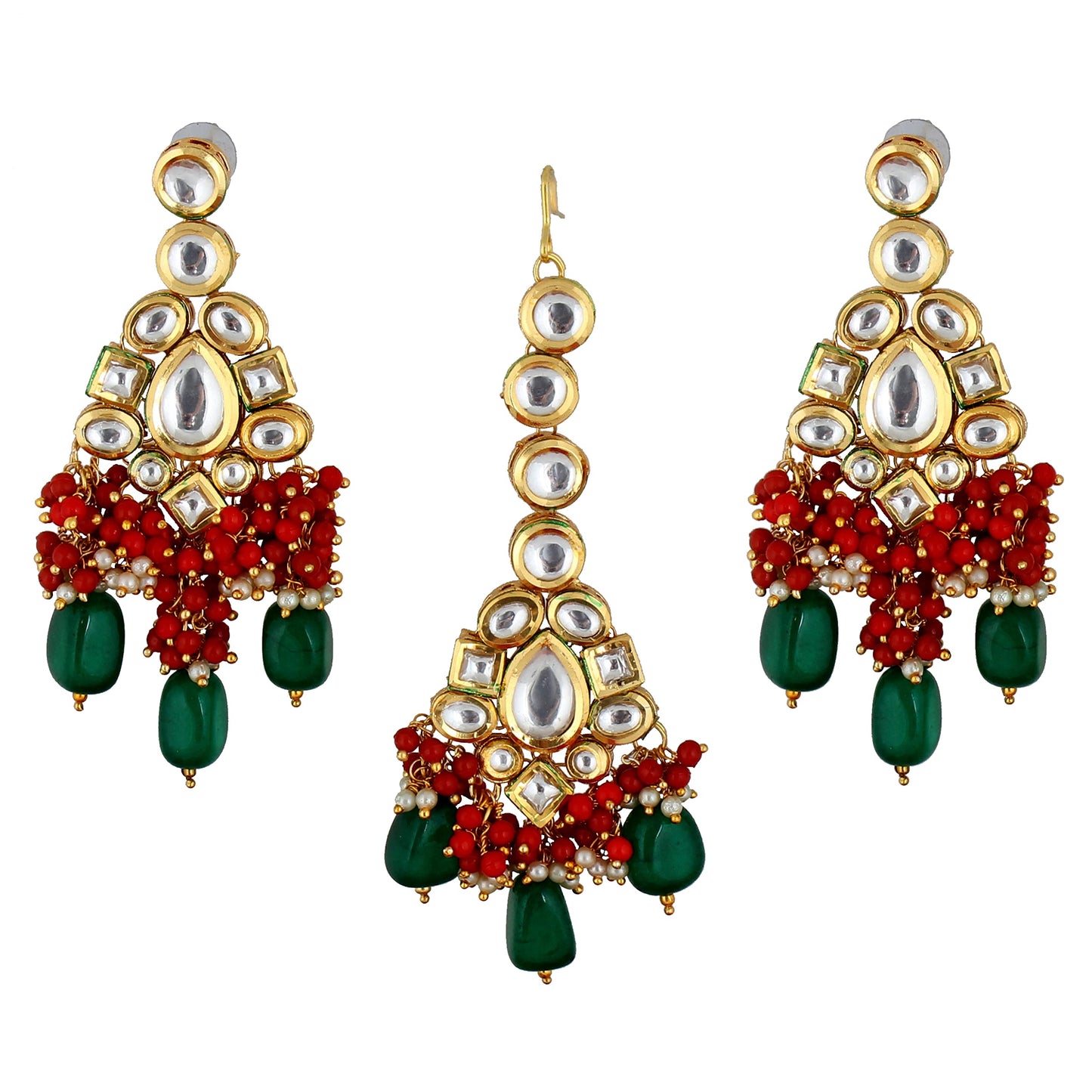 Lucky Jewellery Meenakari 18K Gold plated Multi color Uncut dibbi Kundan Combo Necklace Set