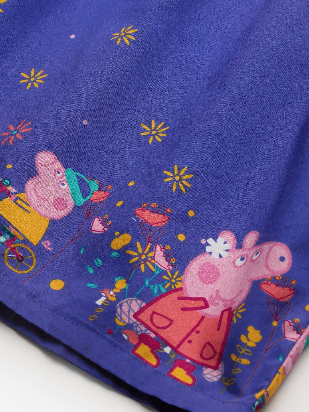 The Souled Store Peppa Pig: Autumn Girls Round Neck Short Sleeves Blue Printed Knee Length Cotton Dresses
