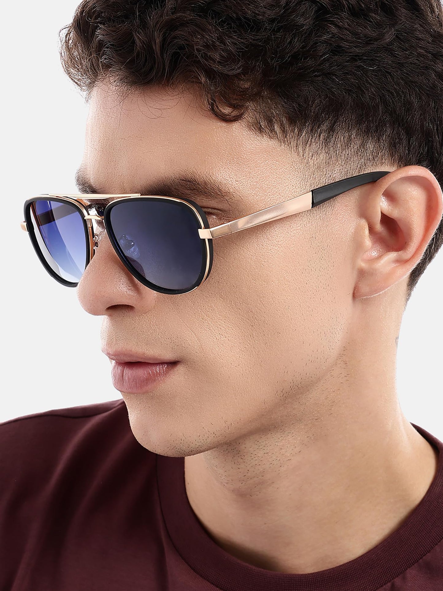 Carlton London Unisex Premium Rose Gold & Black Toned Blue UV with Polarised Lens Aviator Sunglass